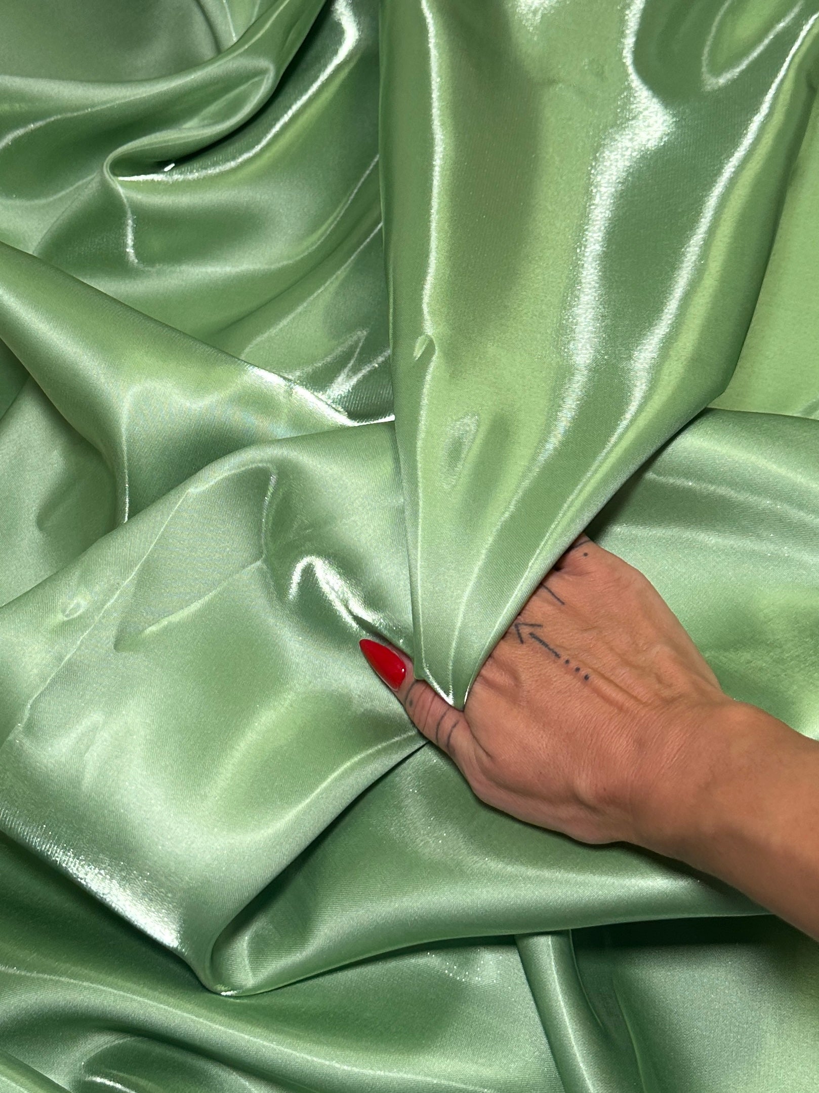 Sage Green Liquid Bridal Satin, Fabric Store, Sewing Store, Cheap Fabric Store, Kiki Textiles, Textile by the Yard