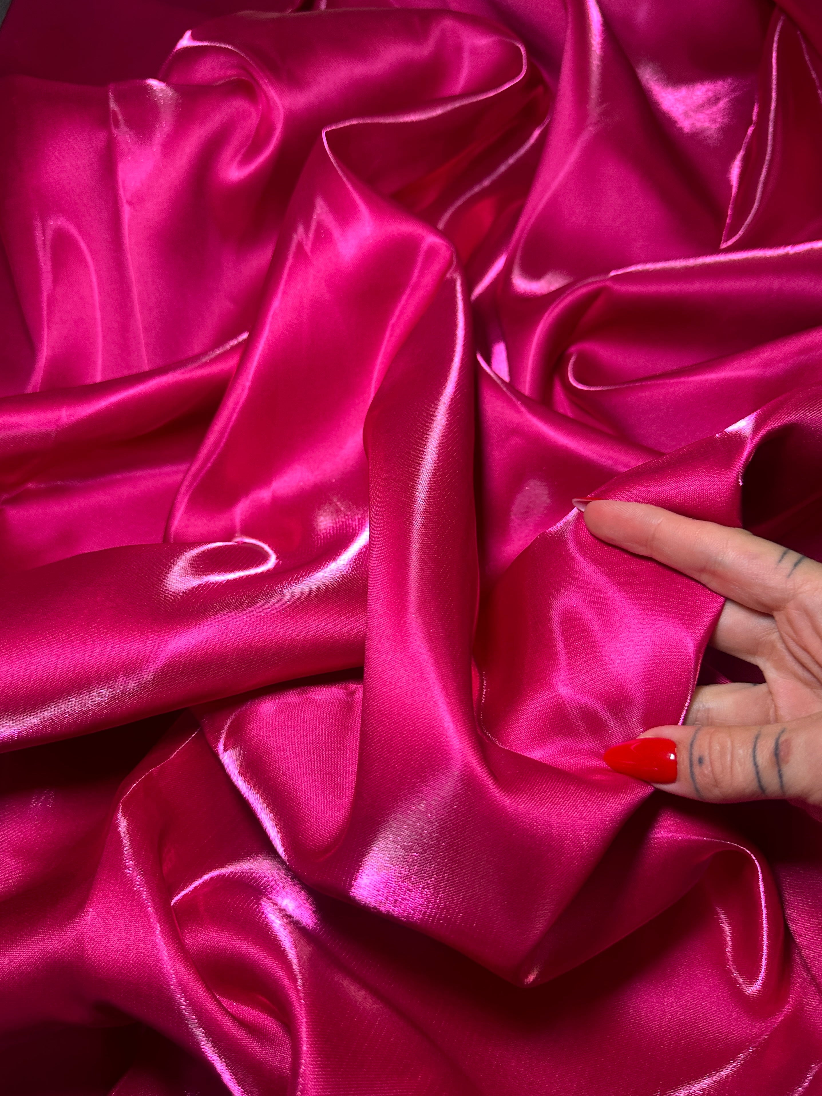 Fuchsia Liquid Bridal Satin, Fabric Store, Sewing Store, Cheap Fabric Store, Kiki Textiles, Textile by the Yard