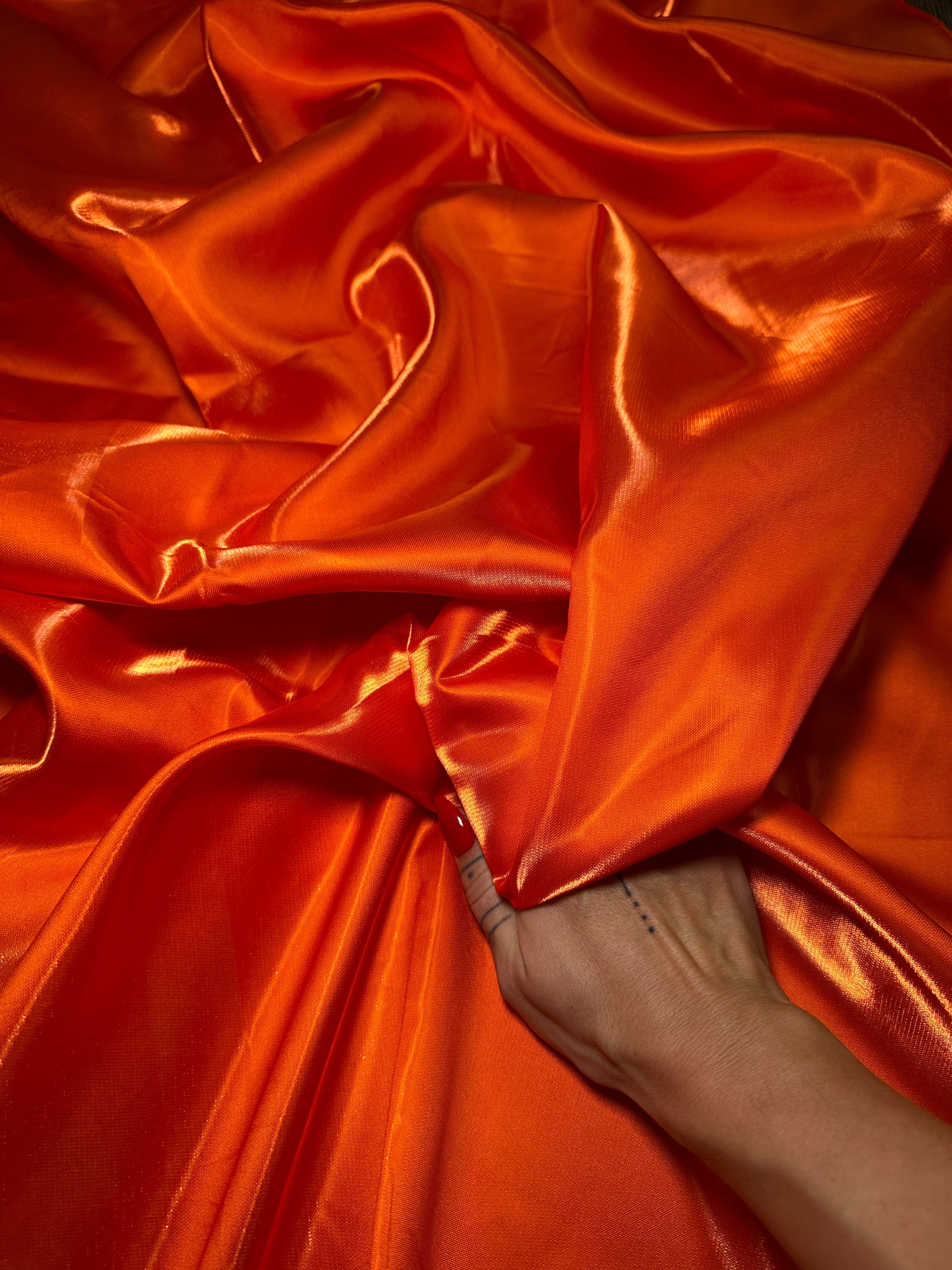 Orange Liquid Bridal Satin, Fabric Store, Sewing Store, Cheap Fabric Store, Kiki Textiles, Textile by the Yard