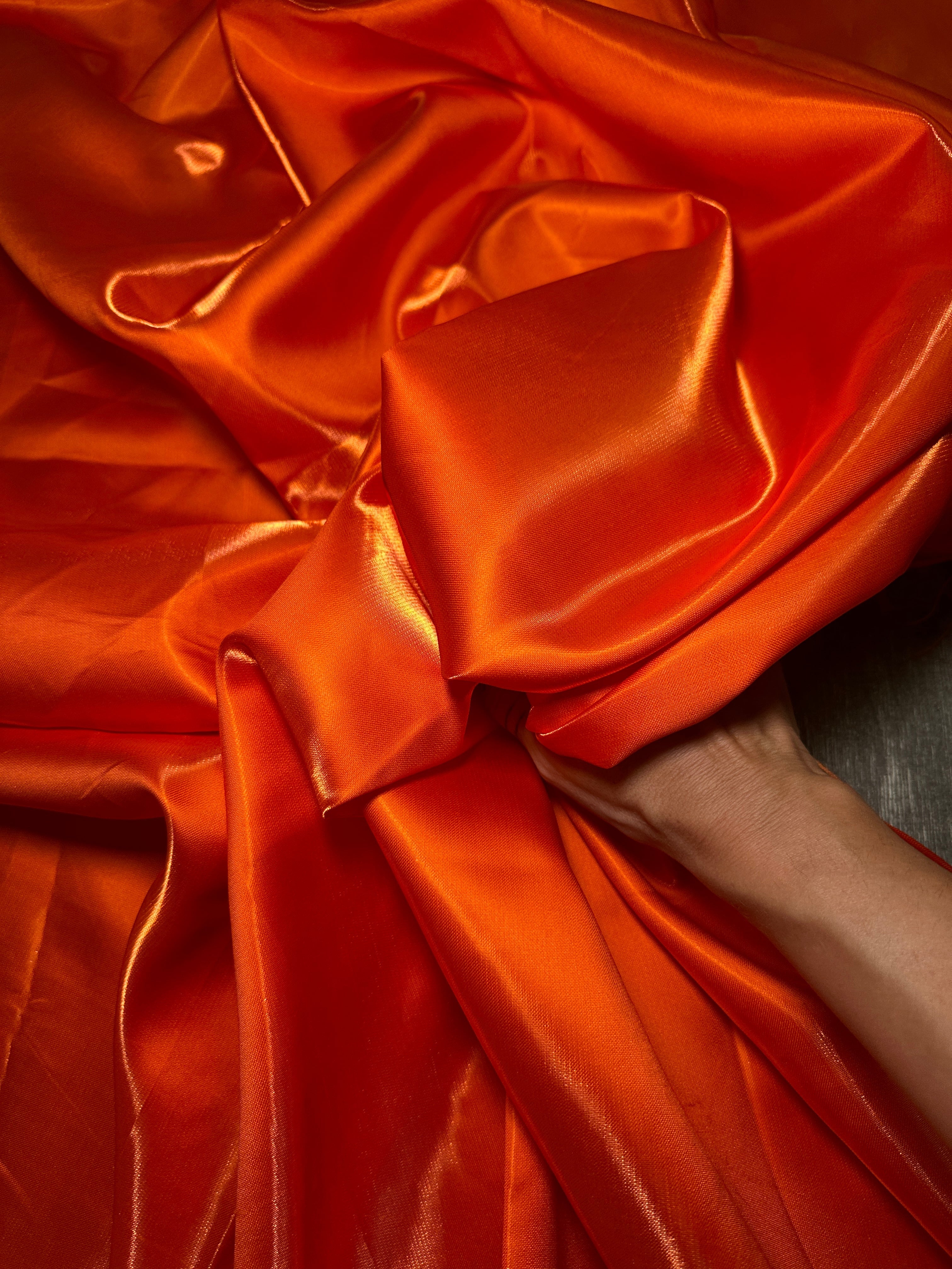 Orange Liquid Bridal Satin, Luxury Silky Satin, Liquid Bridal Satin, Silky Satin, Premium Stretch Bridal Satin, Satin for Bride, Satin for Women, Satin in Low Price, Cheap Satin, Satin on Sale