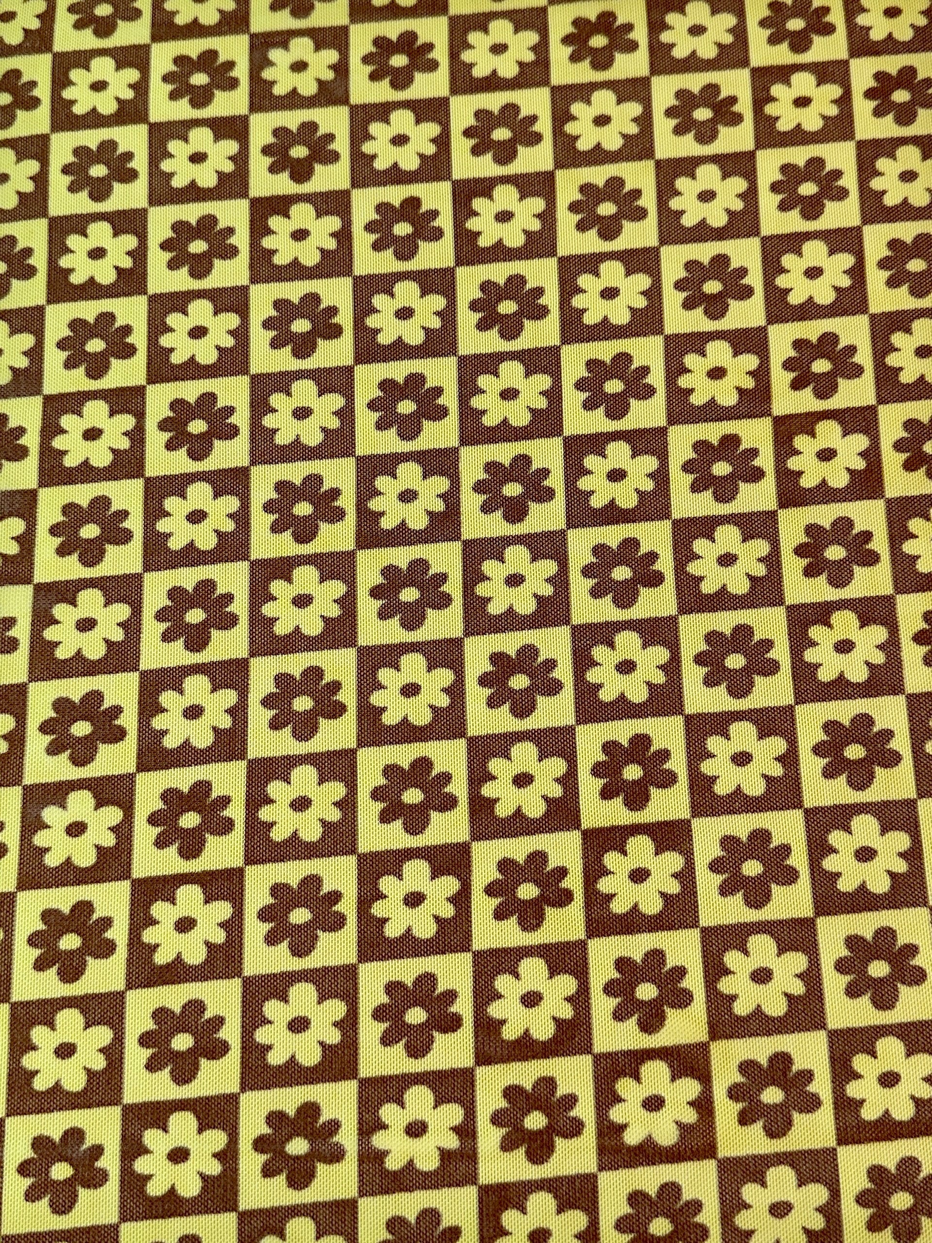 Yellow Floral Checkered Power Mesh, Floral Power Mesh Fabric, 4-way Stretch Power Mesh By yard, Floral checkered Print Stretchy Mesh Nylon/Spandex 4 way stretch, power mesh for woman, power mesh for party wear, mesh on sale, mesh on discount