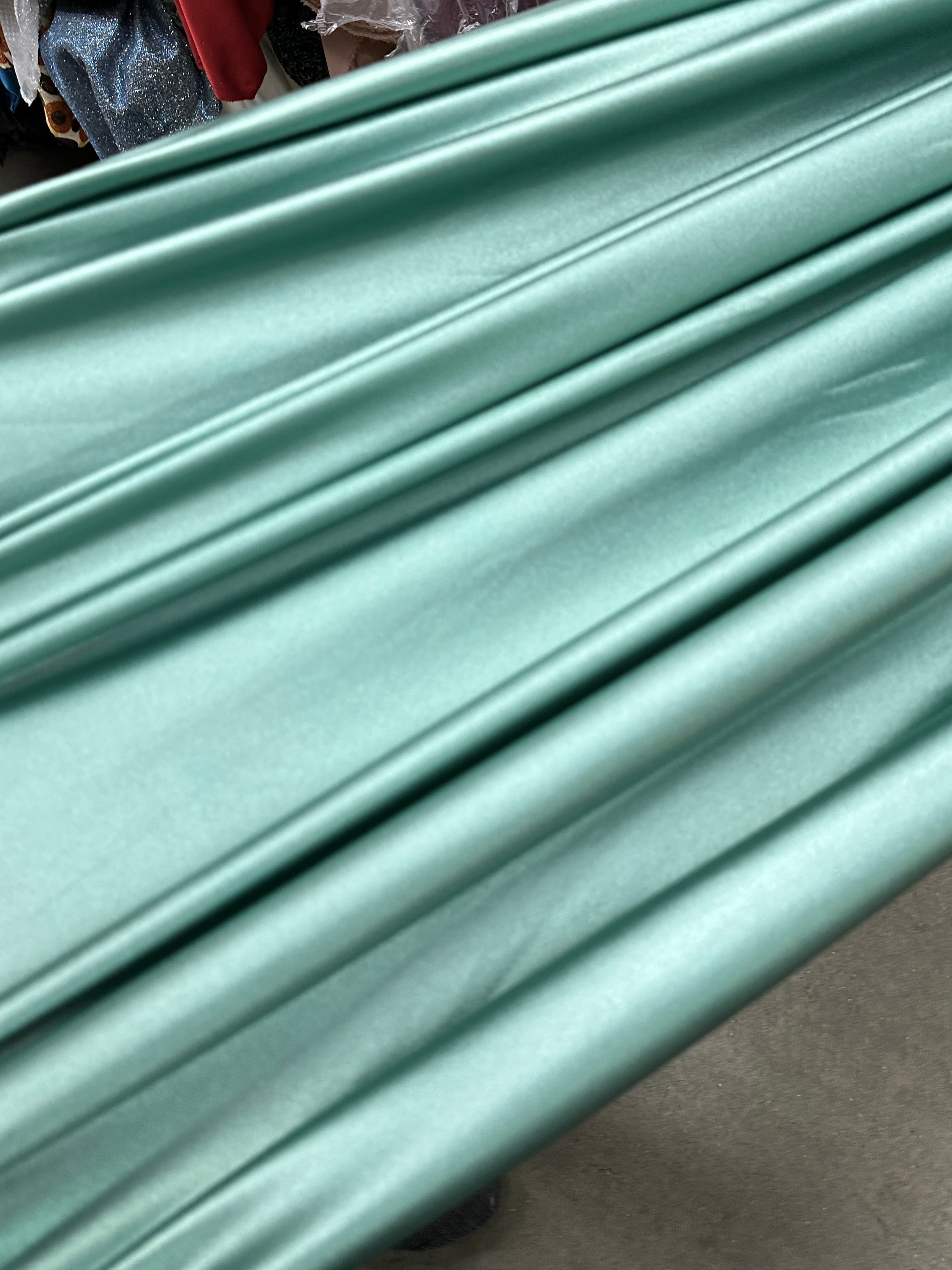 Seafoam Blue Shiny Nylon Spandex, blue shiny nylon spandex, light blue nylon spandex, dark blue nylon spandex, shiny nylon spandex for woman, shiny nylon for bride, spandex for swim wear, premium spandex, spandex on sale, low price spandex