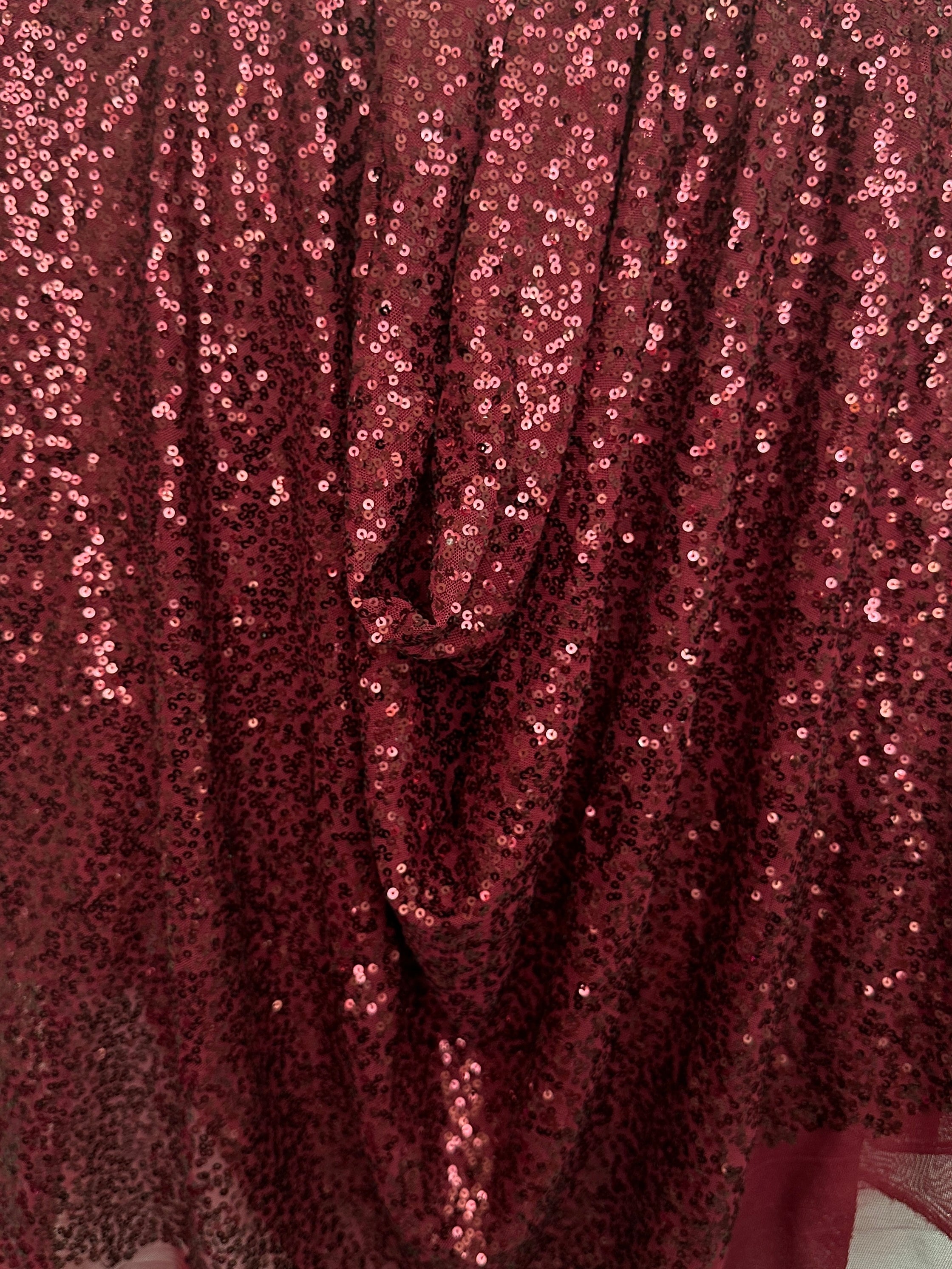 burgundy all way stretch sequin on mesh, dark red sequin on mesh, maroon sequin on mesh, sequin on mesh for woman, sequin on mesh for bride, sequin on mesh on discount, sequin on mesh on sale, premium sequin on mesh, kiki textile sequin on mesh, sequin on mesh for party wear