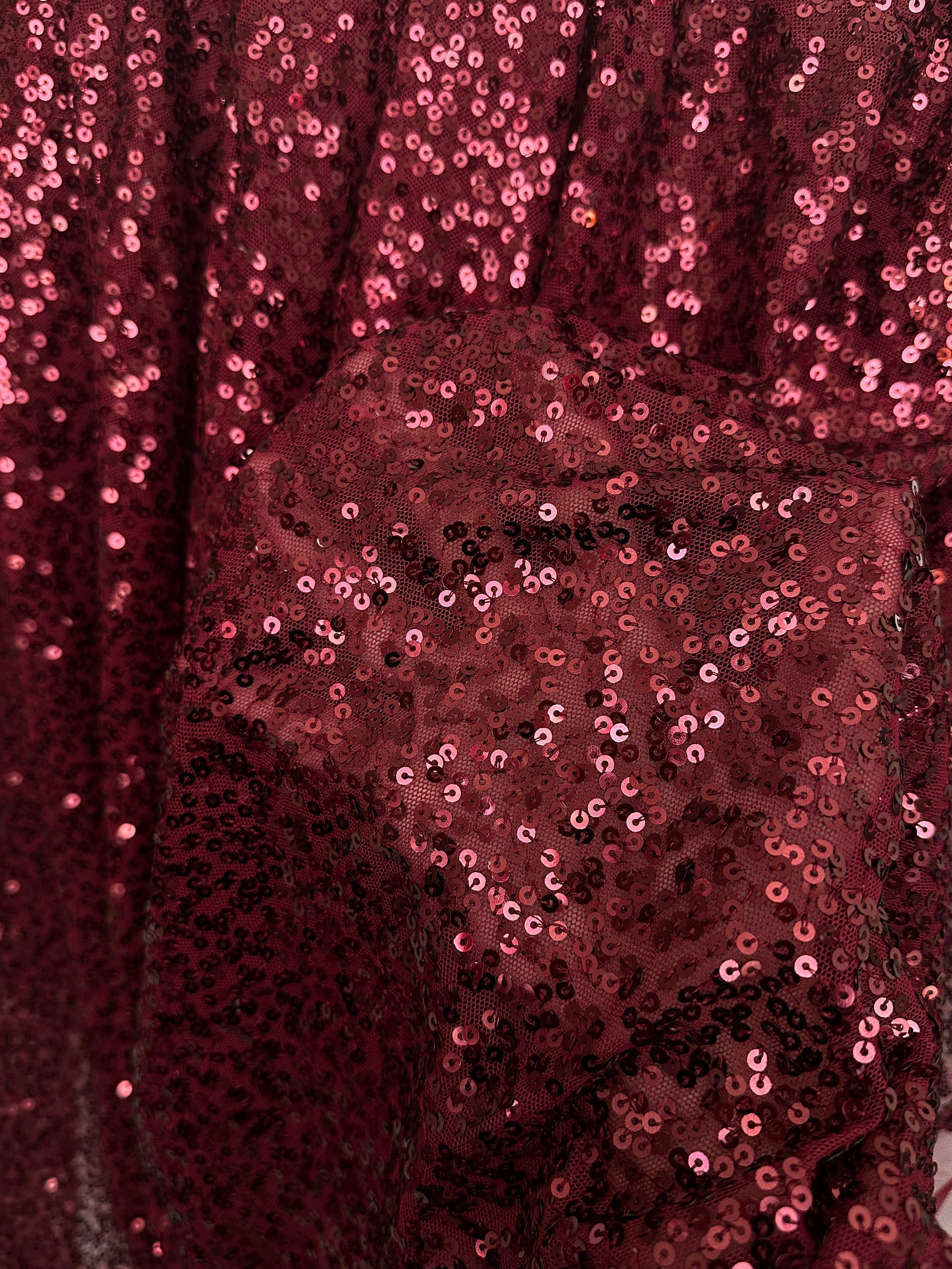 burgundy all way stretch sequin on mesh, dark red sequin on mesh, maroon sequin on mesh, sequin on mesh for woman, sequin on mesh for bride, sequin on mesh on discount, sequin on mesh on sale, premium sequin on mesh, kiki textile sequin on mesh, sequin on mesh for party wear