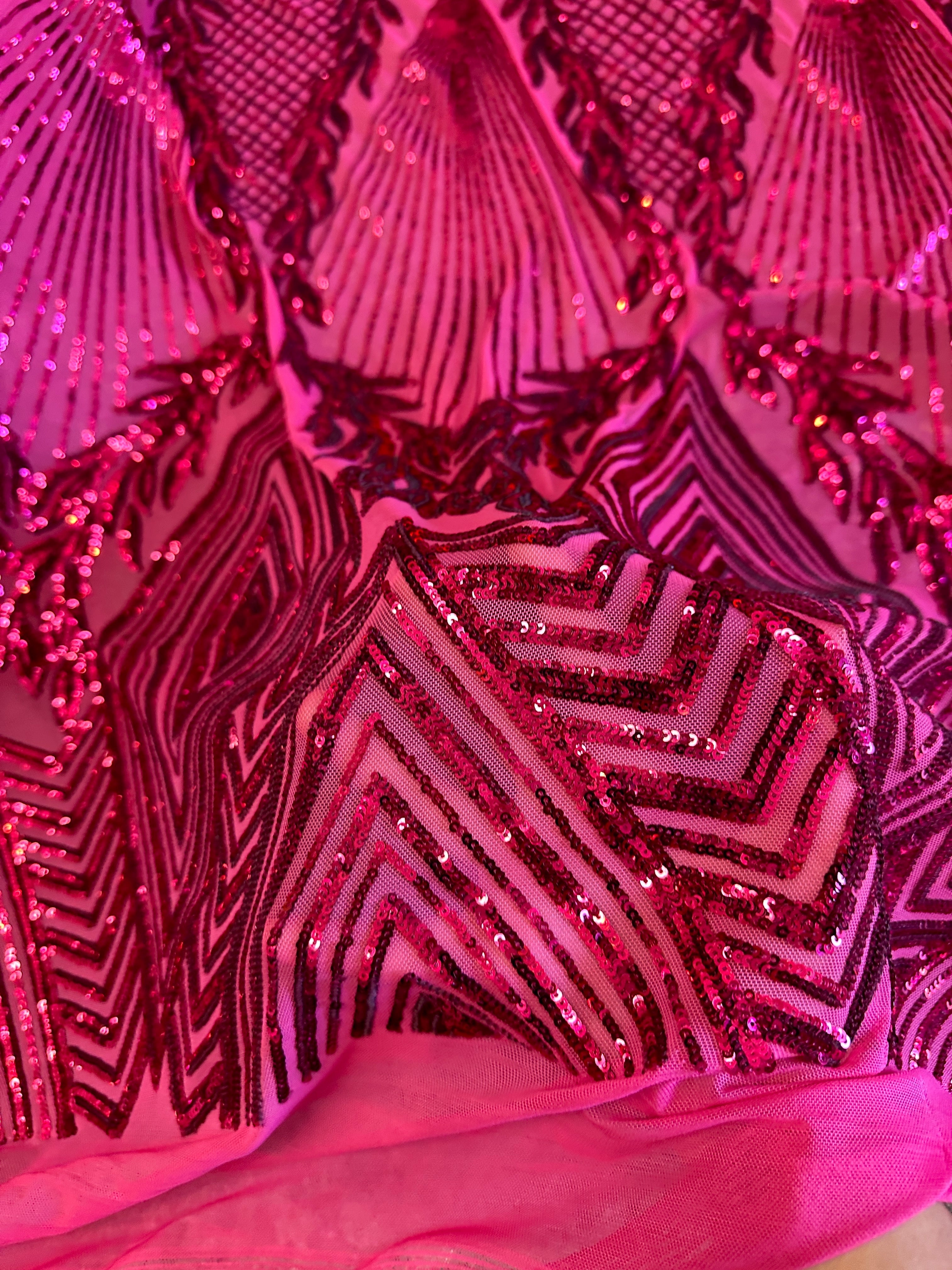 fuchsia Embroidered Curlicue Sequins on Mesh Lace, dark pink sequin on mesh, light pink sequin on mesh, sequin on mesh for woman, sequin on mesh for bride, sequin on mesh on sale, sequin on mesh on discount