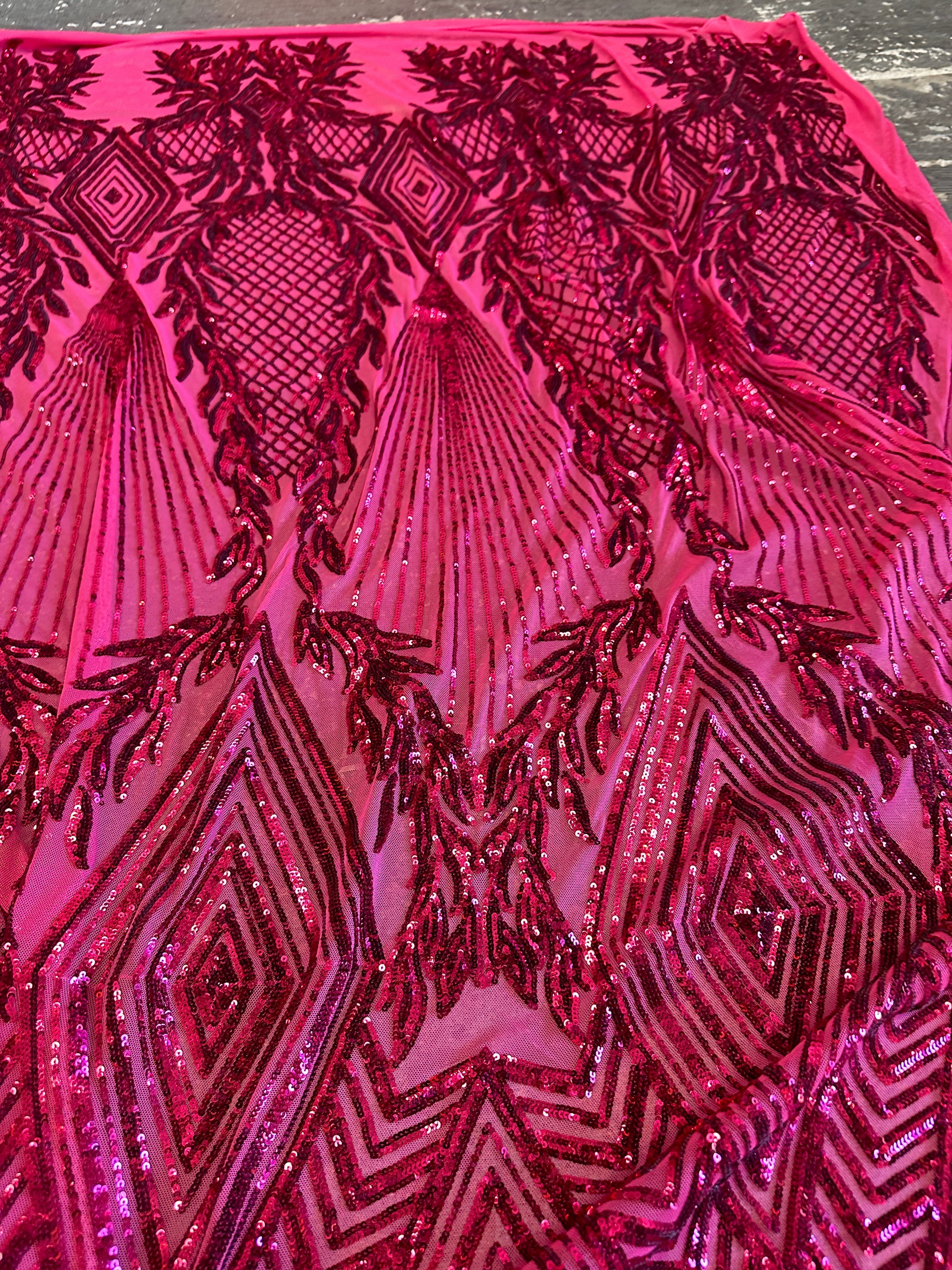 fuchsia Embroidered Curlicue Sequins on Mesh Lace, dark pink sequin on mesh, light pink sequin on mesh, sequin on mesh for woman, sequin on mesh for bride, sequin on mesh on sale, sequin on mesh on discount