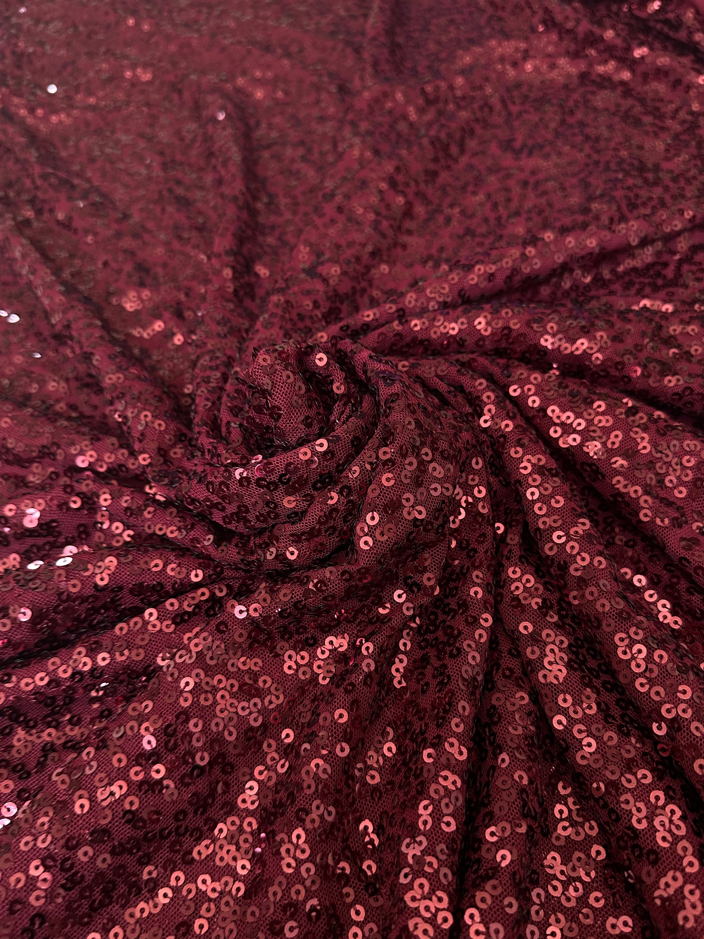 burgundy all way stretch sequin on mesh, dark red sequin on mesh, maroon sequin on mesh, sequin on mesh for woman, sequin on mesh for bride, sequin on mesh on discount, sequin on mesh on sale, premium sequin on mesh, kiki textile sequin on mesh, sequin on mesh for party wear
