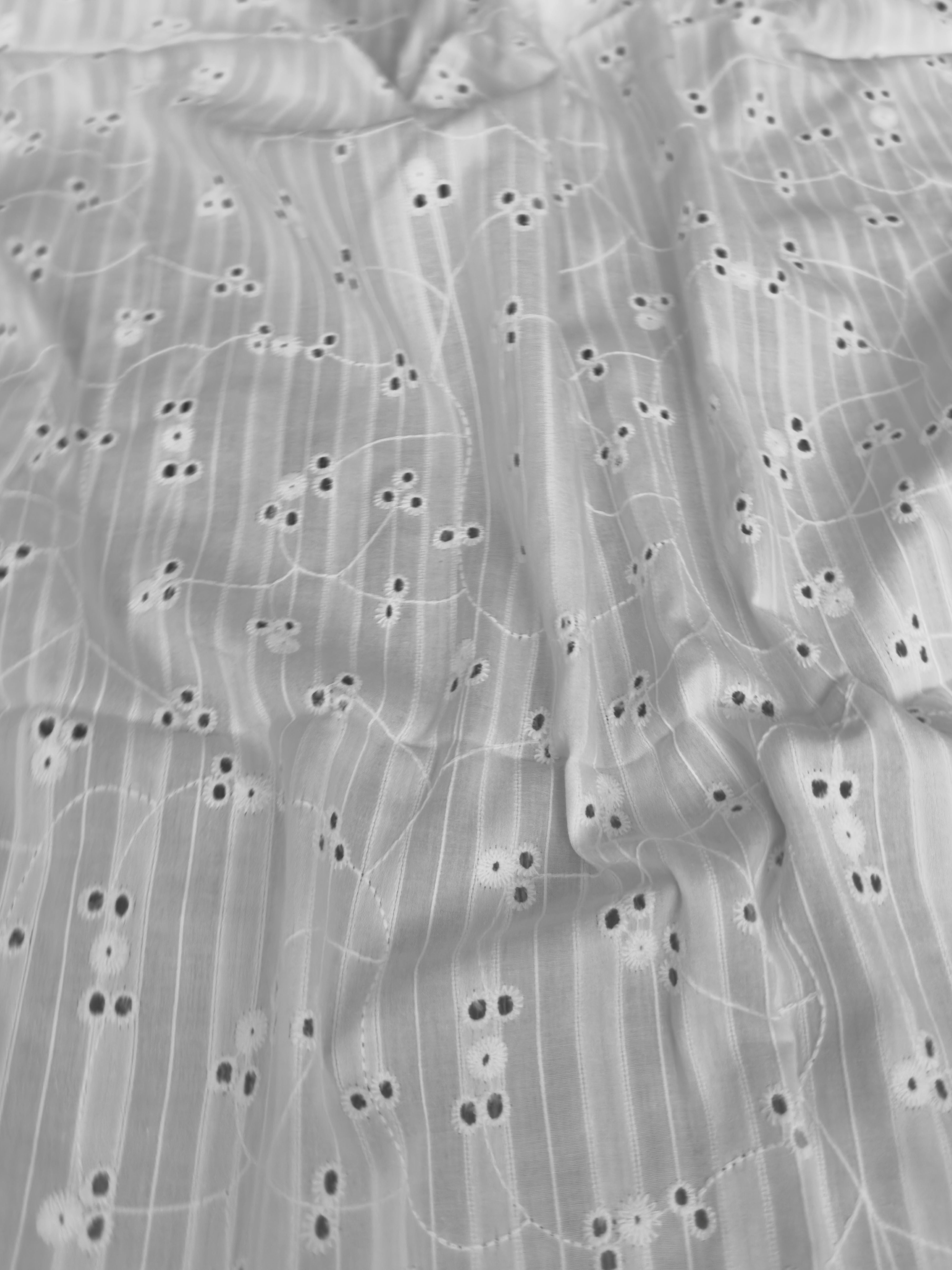 White Embroidered Floral Cotton Eyelet, Organic cotton, Breathable fabric, Lightweight fabric, Fair trade cotton, Cotton yarn, eyelet fabric, Cotton fashion