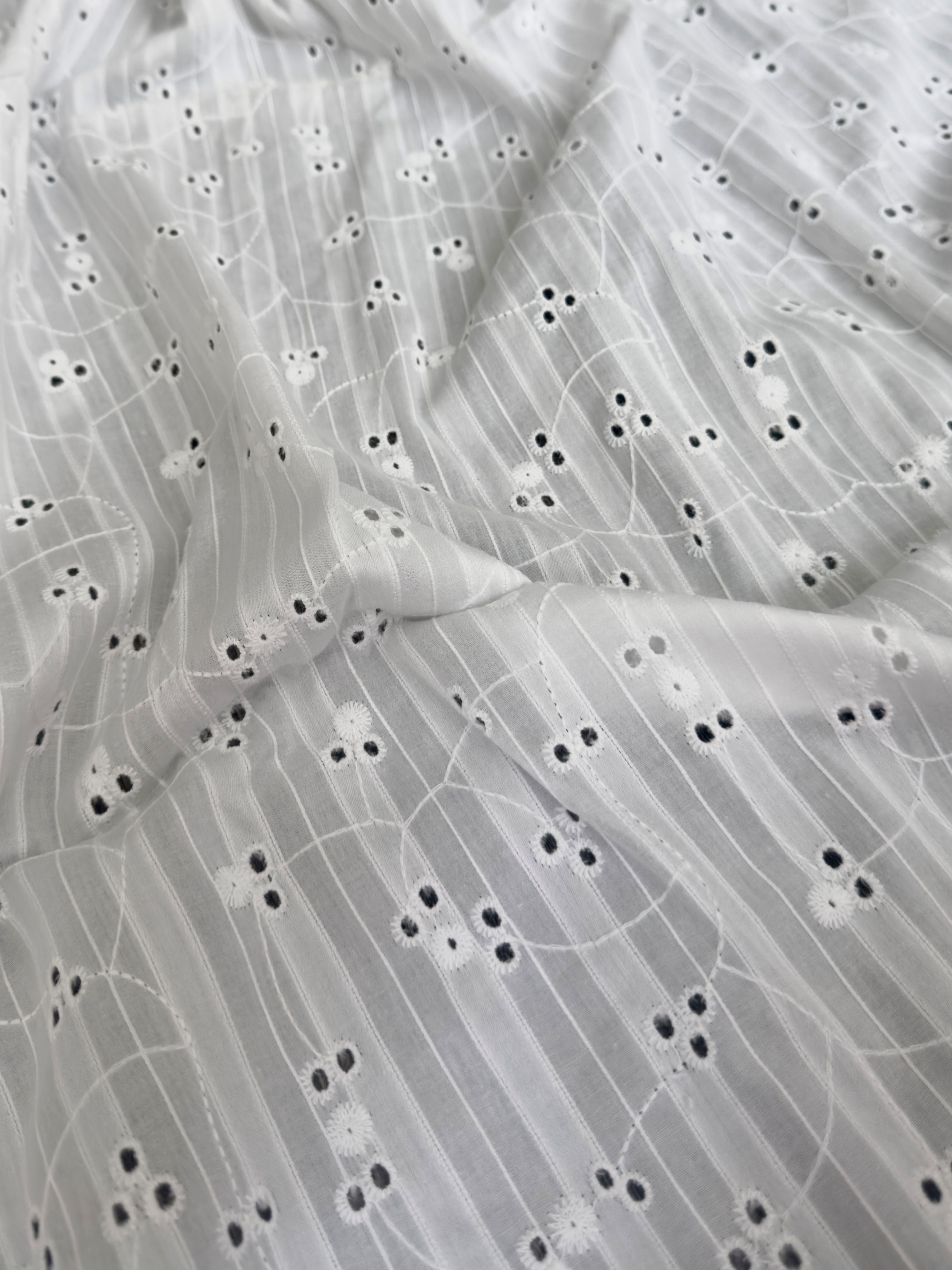 White Embroidered Floral Cotton Eyelet, Fabric Store, Sewing Store, Cheap Fabric Store, Kiki Textiles, Textile by the Yard