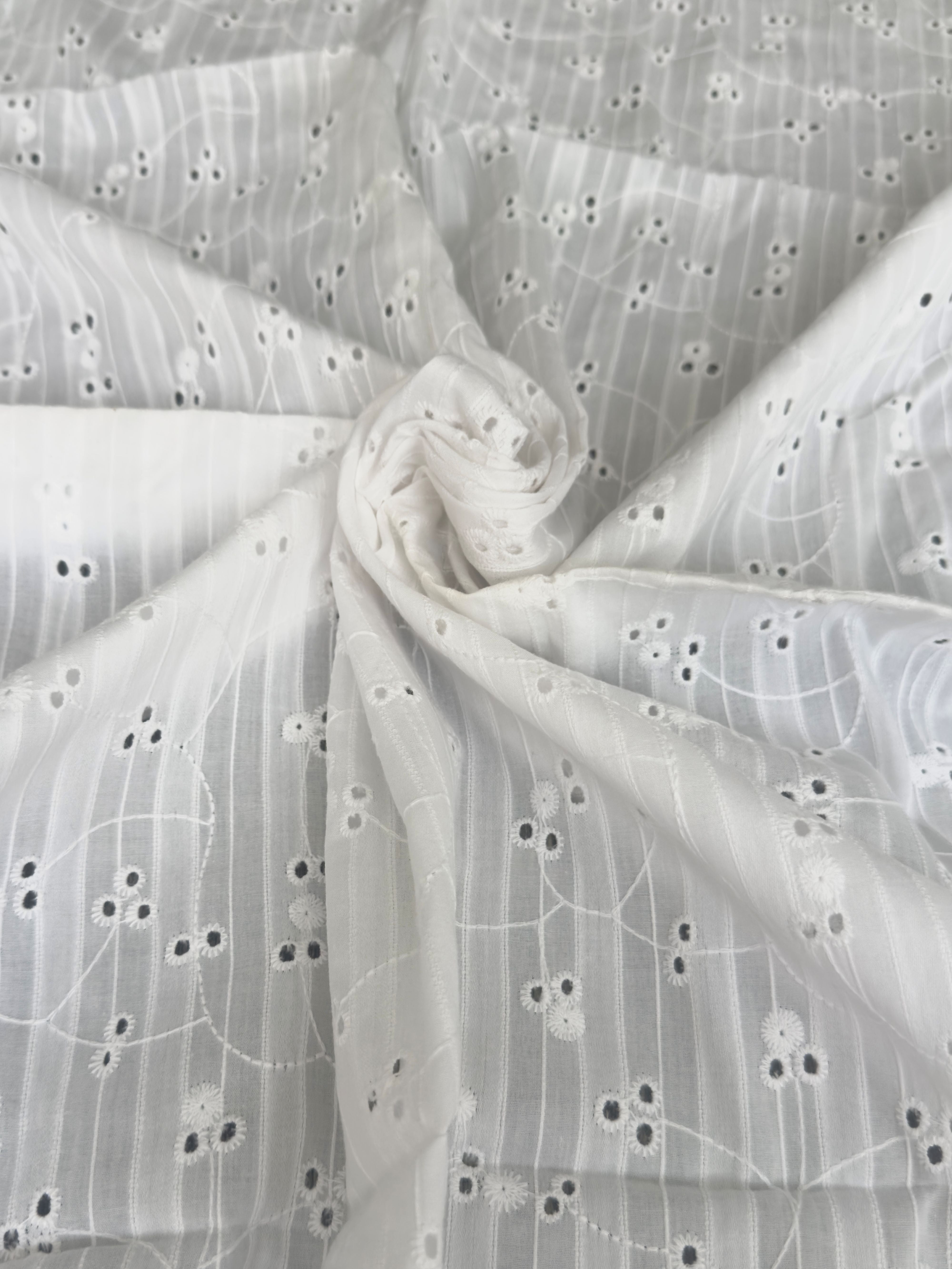 White Embroidered Floral Cotton Eyelet, Organic cotton, Breathable fabric, Lightweight fabric, Fair trade cotton, Cotton yarn, eyelet fabric, Cotton fashion