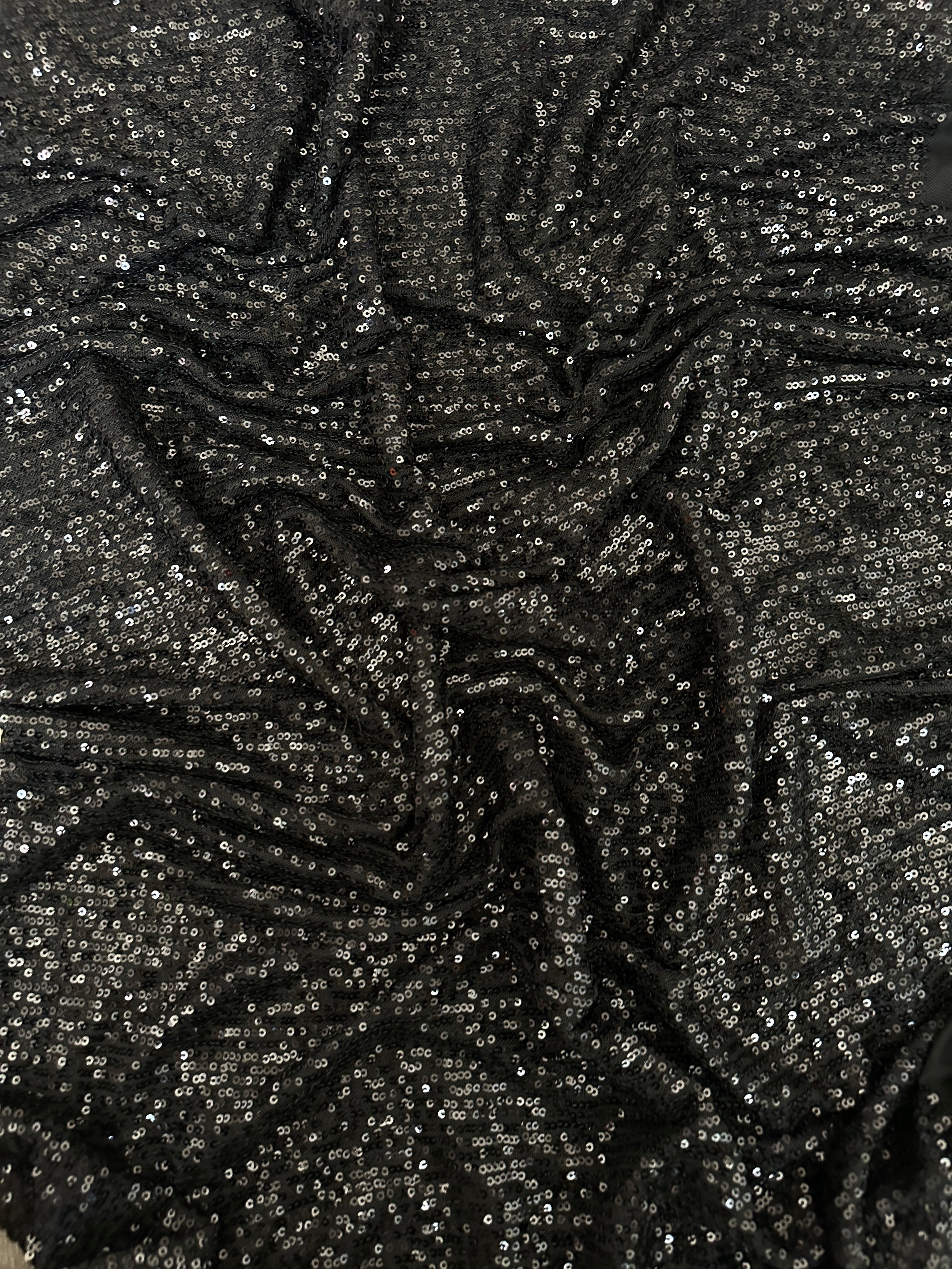 black super stretch sequin on mesh, dark grey sequin on mesh, jet black sequin on mesh, sequin on mesh for woman, sequin on mesh for bride, sequin on mesh on discount, sequin on mesh on sale, premium sequin on mesh, kiki textile sequin on mesh, sequin on mesh for party wear