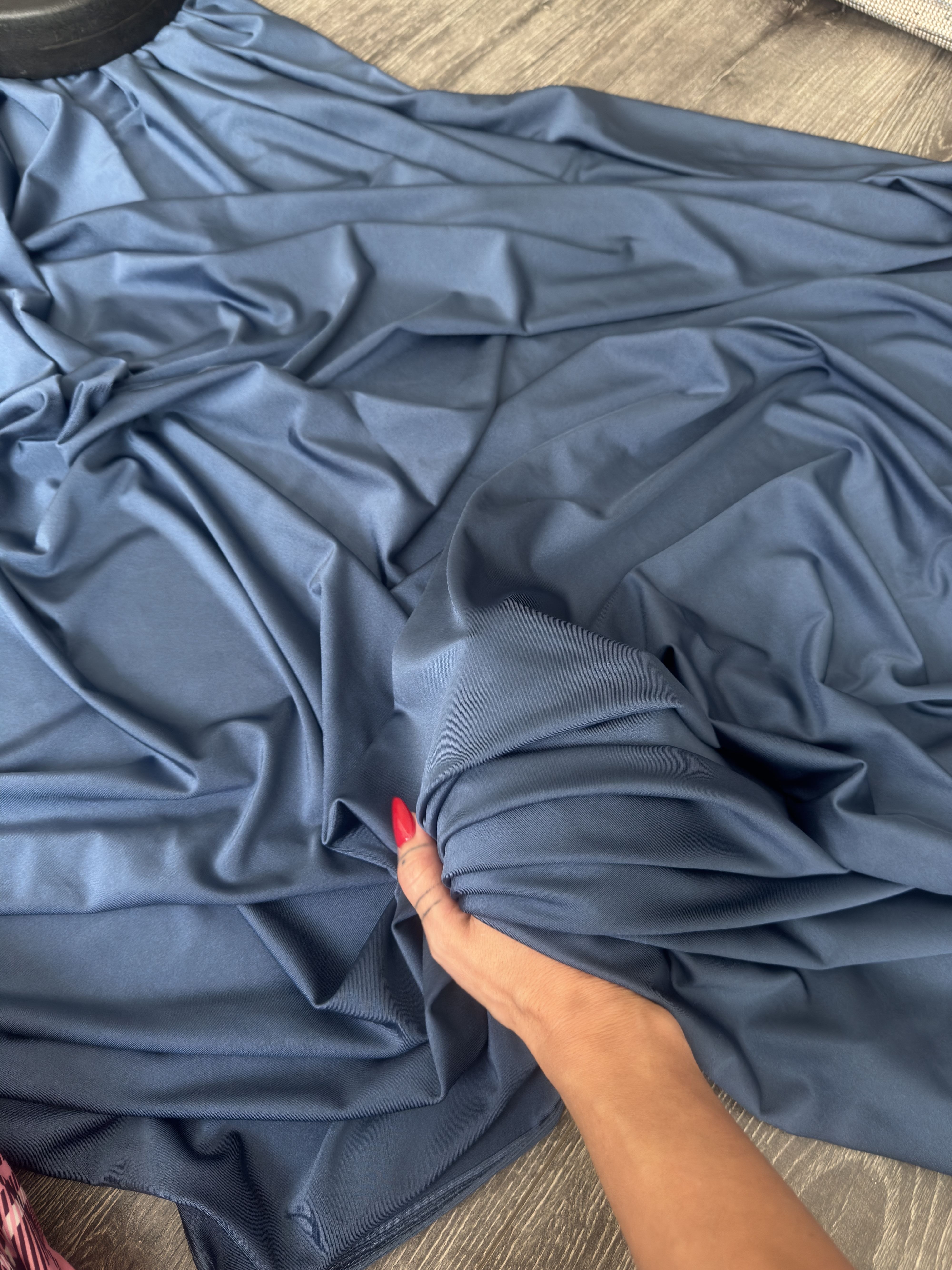 Denim Blue Lulu Yoga Nylon Spandex, Fabric Store, Sewing Store, Cheap Fabric Store, Kiki Textiles, Textile by the Yard