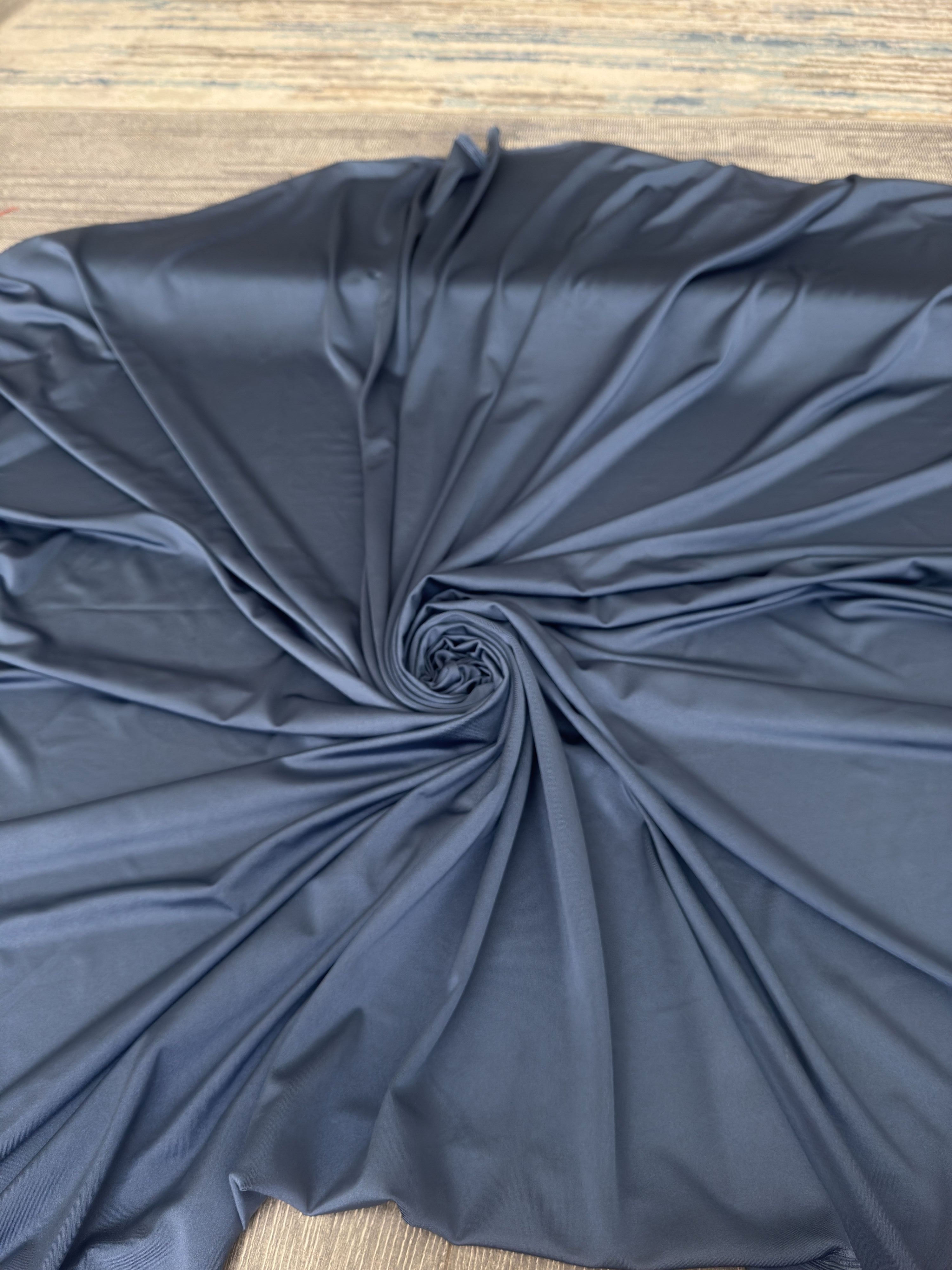 Denim Blue Lulu Yoga Nylon Spandex, Denim Blue Lulu Spandex, Nylon Spandex, Shiny Spandex, Stretch Fabric, 4 way stretch fabric, Fabric on Sale, Activewear Fabric, Polyester Fabric