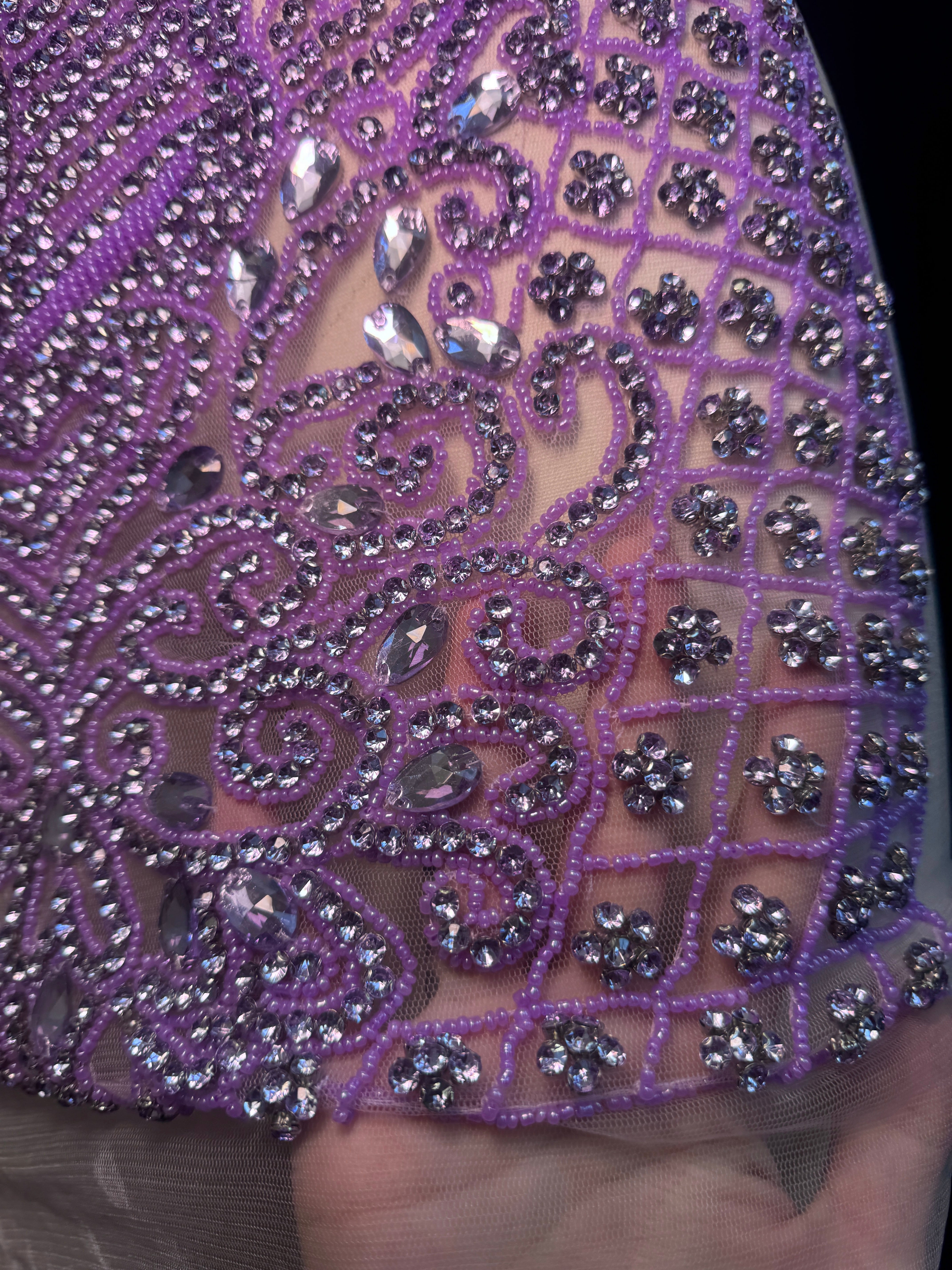 Brenda Lavender Rhinestones Bodice Applique, purple rhinestone, light purple rhinestone, dark purple rhinestone