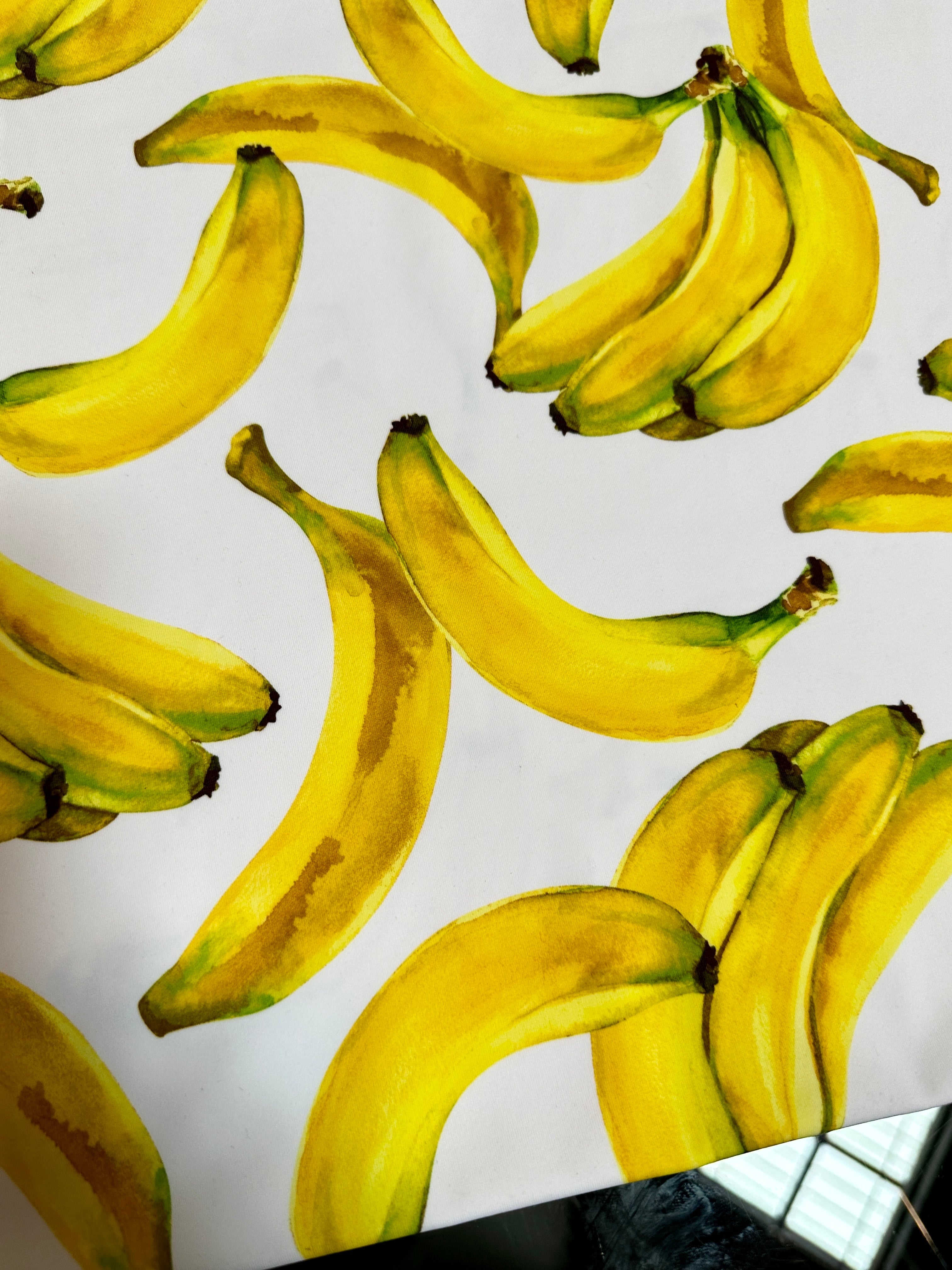banana print fabric, banana white nylon spandex, printed spandex fabric, spandex for legging, fabric for dancewear, kikitextiles, printed fabric, spandex store usa, spandex for woman, spandex on sale, spandex on discount, premium spandex