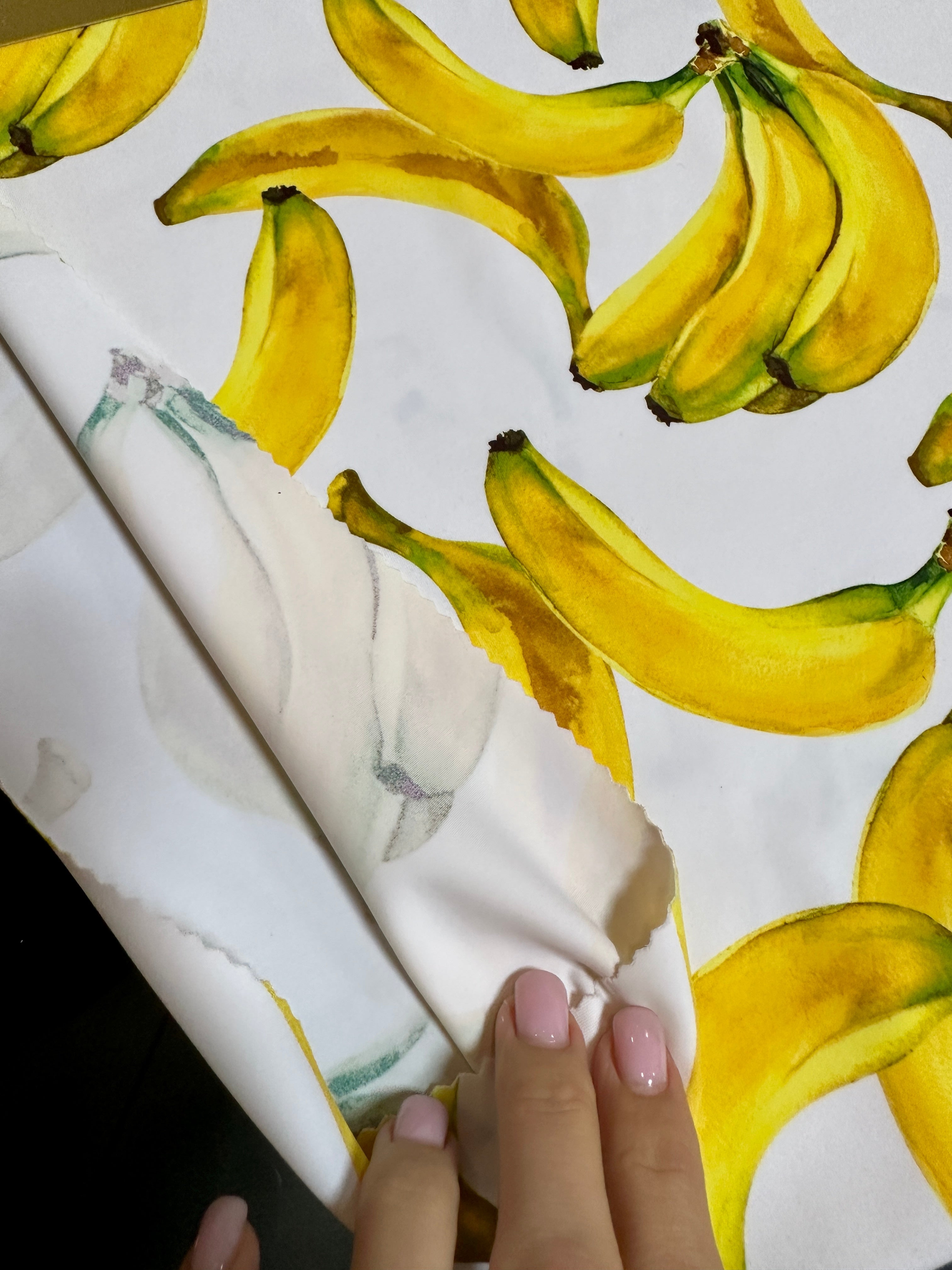 banana print fabric, banana white nylon spandex, printed spandex fabric, spandex for legging, fabric for dancewear, kikitextiles, printed fabric, spandex store usa, spandex for woman, spandex on sale, spandex on discount, premium spandex