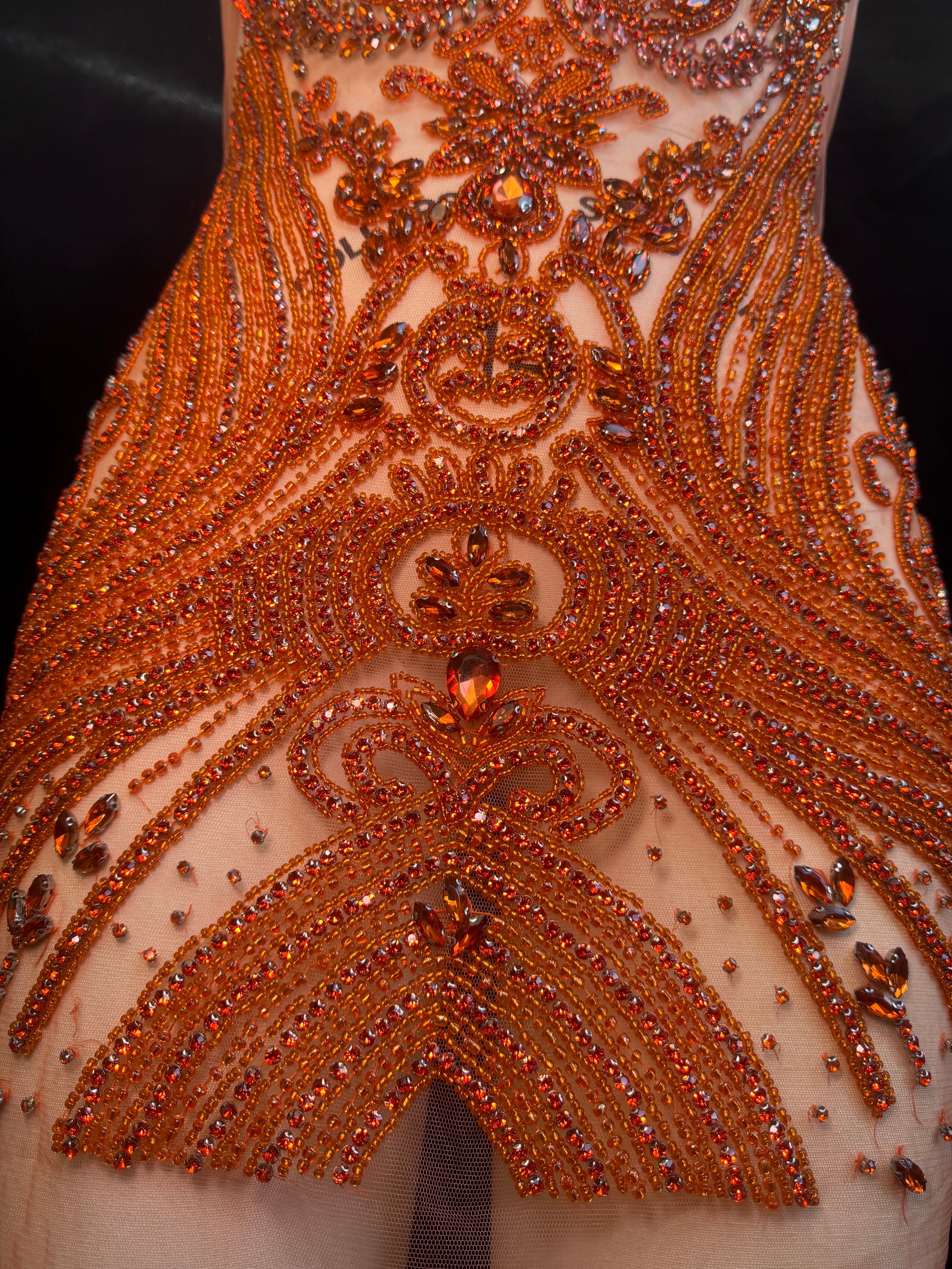 Deborah Orange Rhinestones Bodice Applique, orange rhinestone, light orange rhinestone, dark orange rhinestone