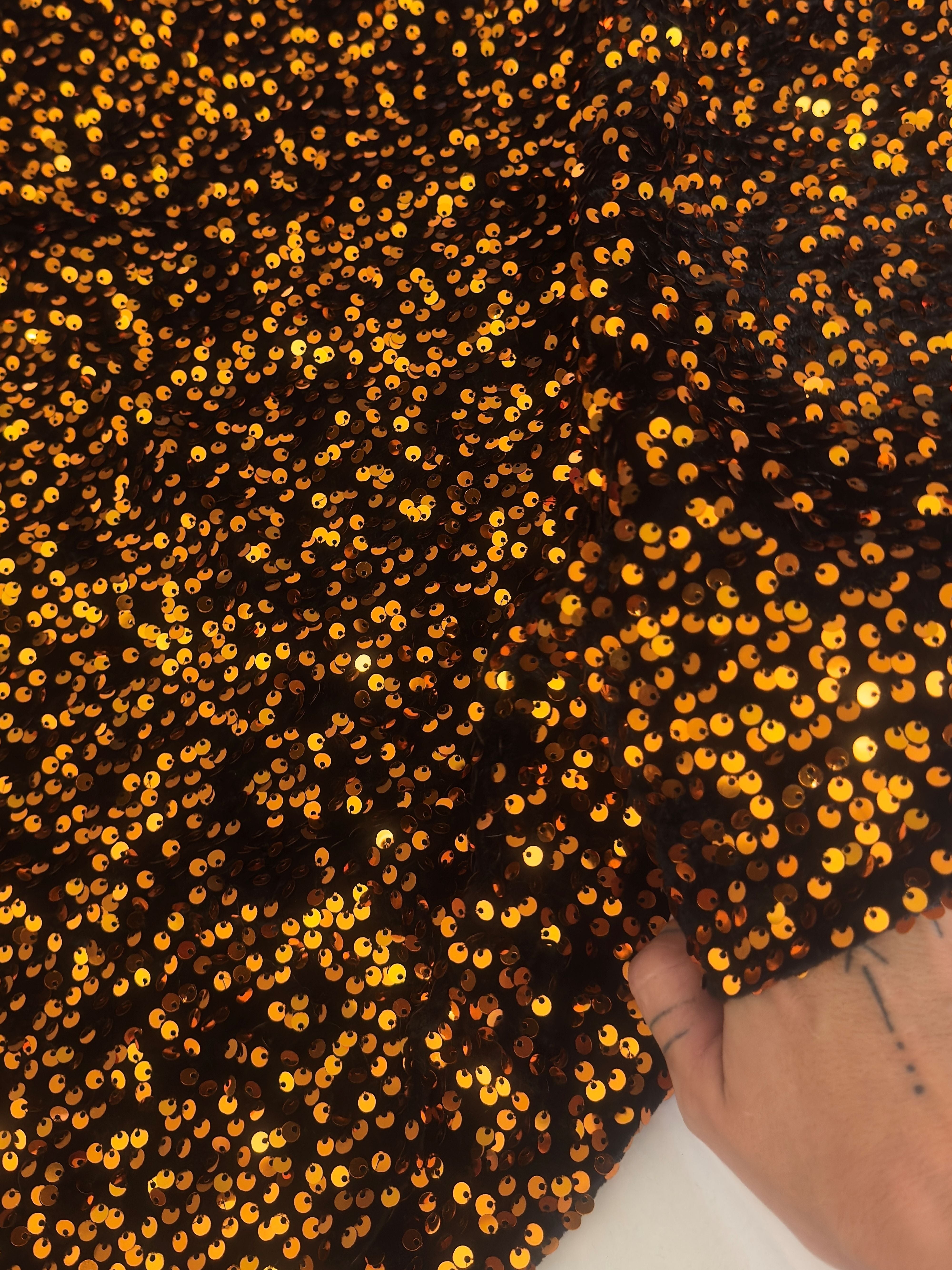 Burnt Orange Sequins Velvet, Sequins Velvet, Stretch Sequin Mesh, Stretch Sequin velvet for woman, Stretch Sequin velvet for bride, Stretch Sequin velvet on discount, Stretch Sequin velvet online