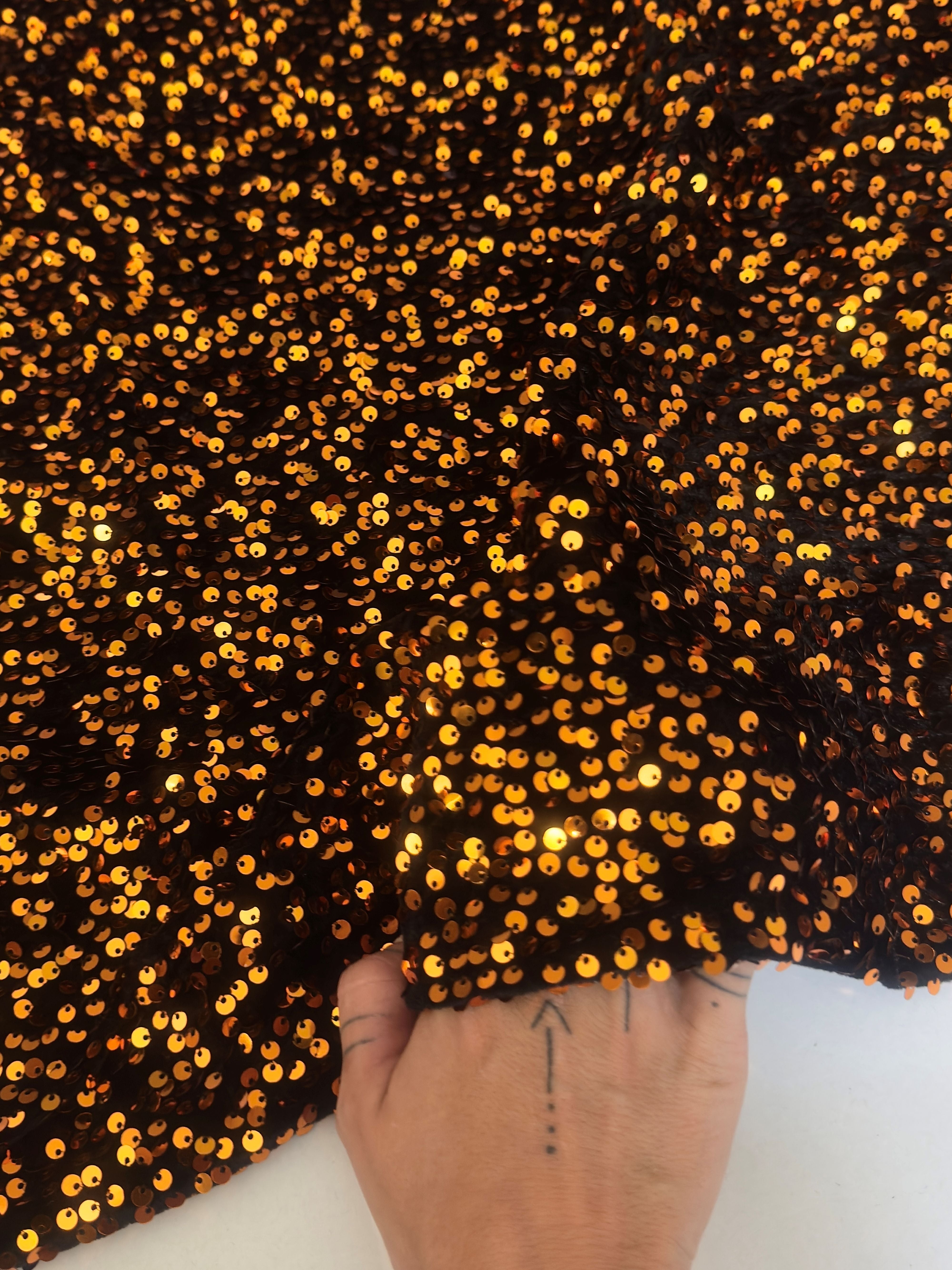 Burnt Orange Sequins Velvet