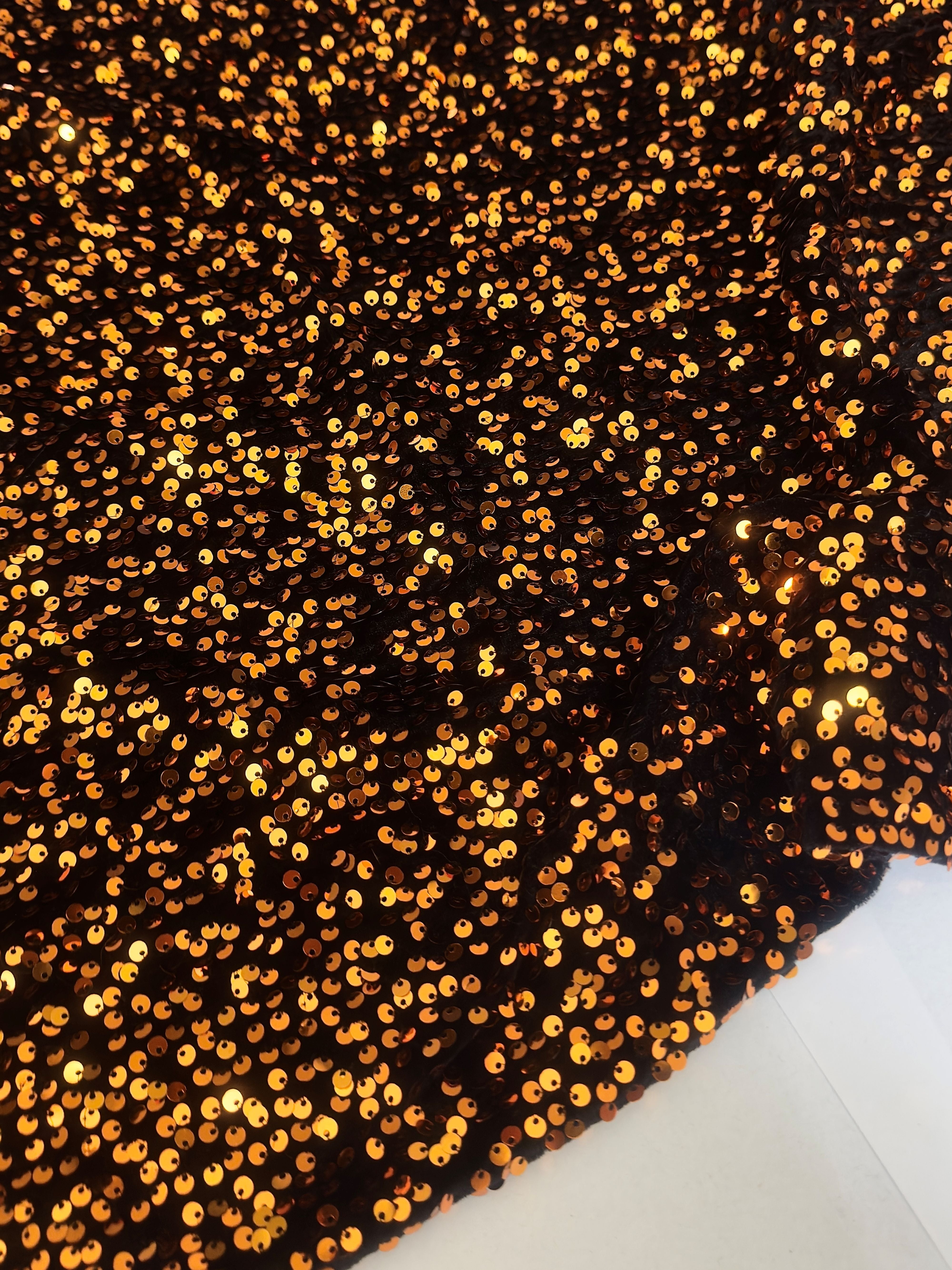 Burnt Orange Sequins Velvet, Fabric Store, Sewing Store, Cheap Fabric Store, Kiki Textiles, Textile by the Yard