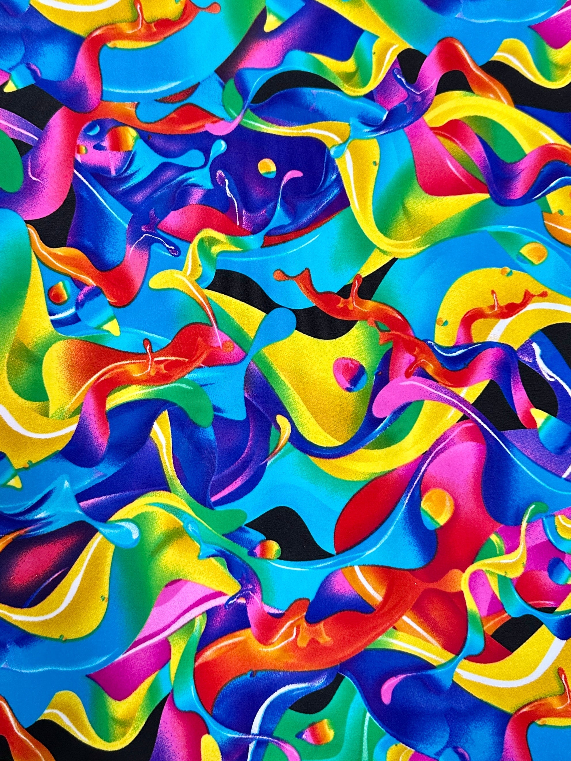 Multicolor Abstract Print Nylon Spandex, colorfull spandex fabric, spandex for legging, fabric for dancewear, kikitextiles, printed Nylon Spandex, spandex store usa, spandex for woman, spandex on sale, spandex on discount, premium spandex