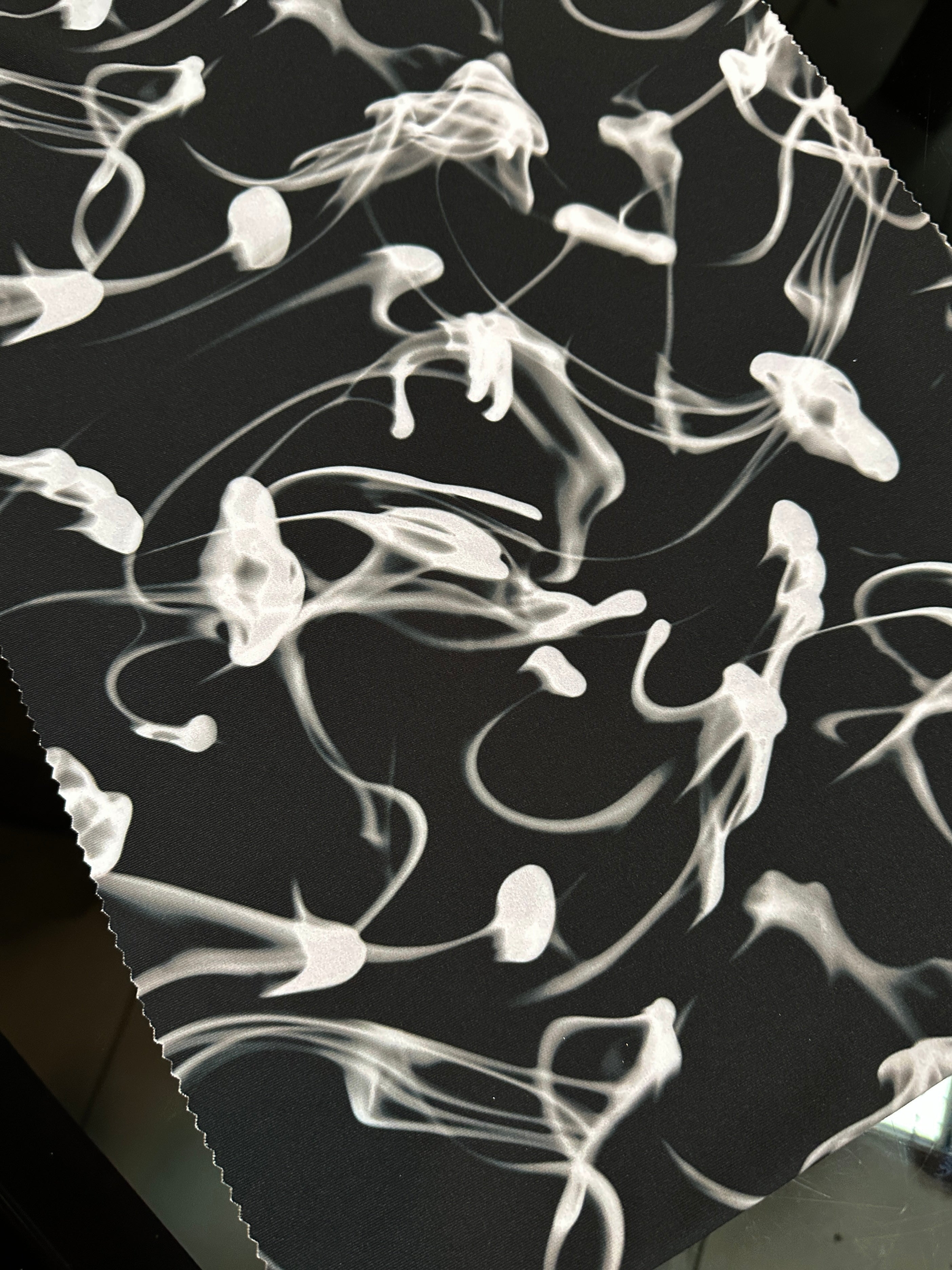 Black White Jelly Fish Nylon Spandex, printed spandex fabric, spandex for legging, fabric for dancewear, kikitextiles, printed fabric, spandex store usa, spandex for woman, spandex on sale, spandex on discount, premium spandex