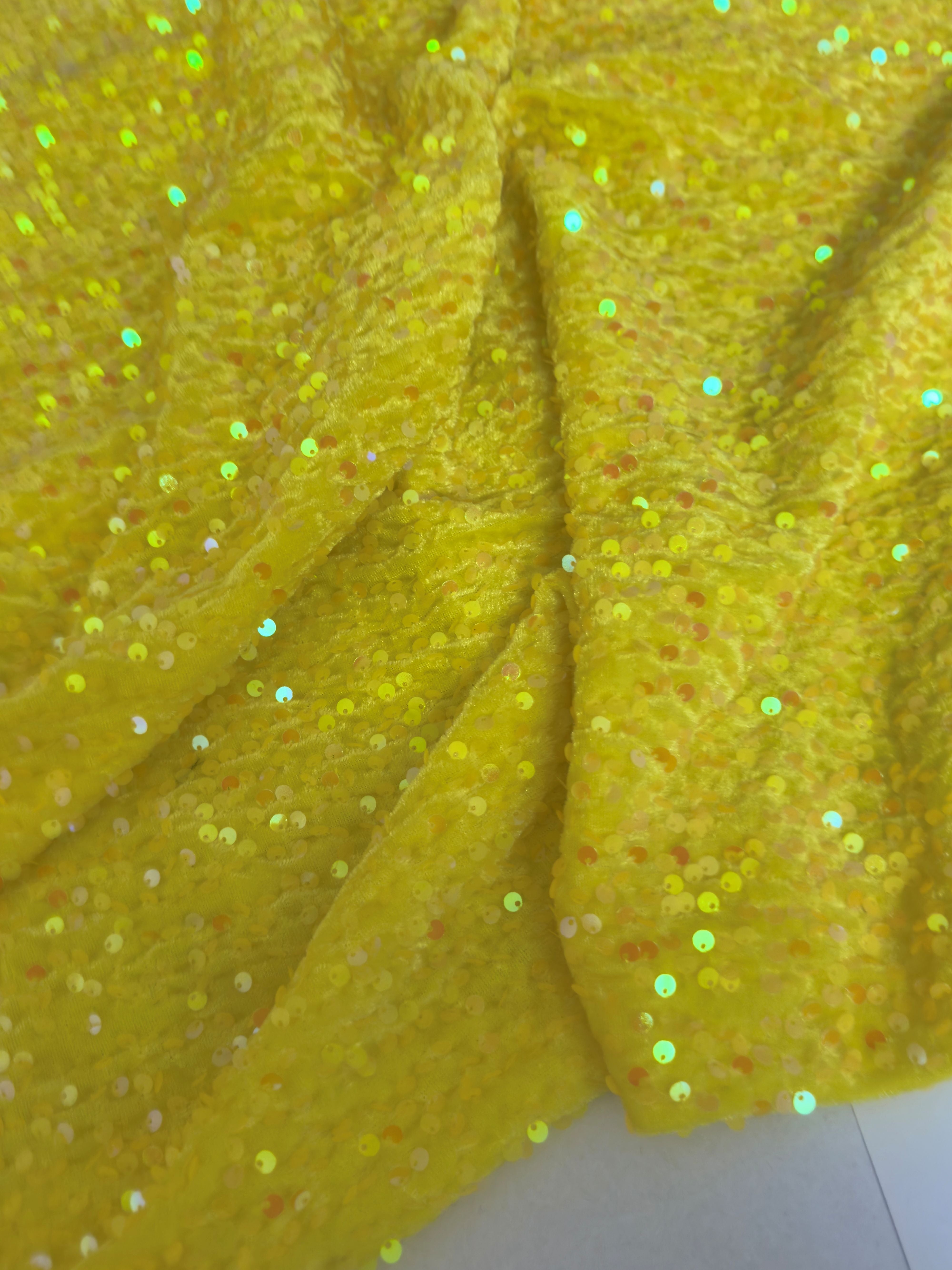 Banana Yellow Sequins Velvet, Fabric Store, Sewing Store, Cheap Fabric Store, Kiki Textiles, Textile by the Yard