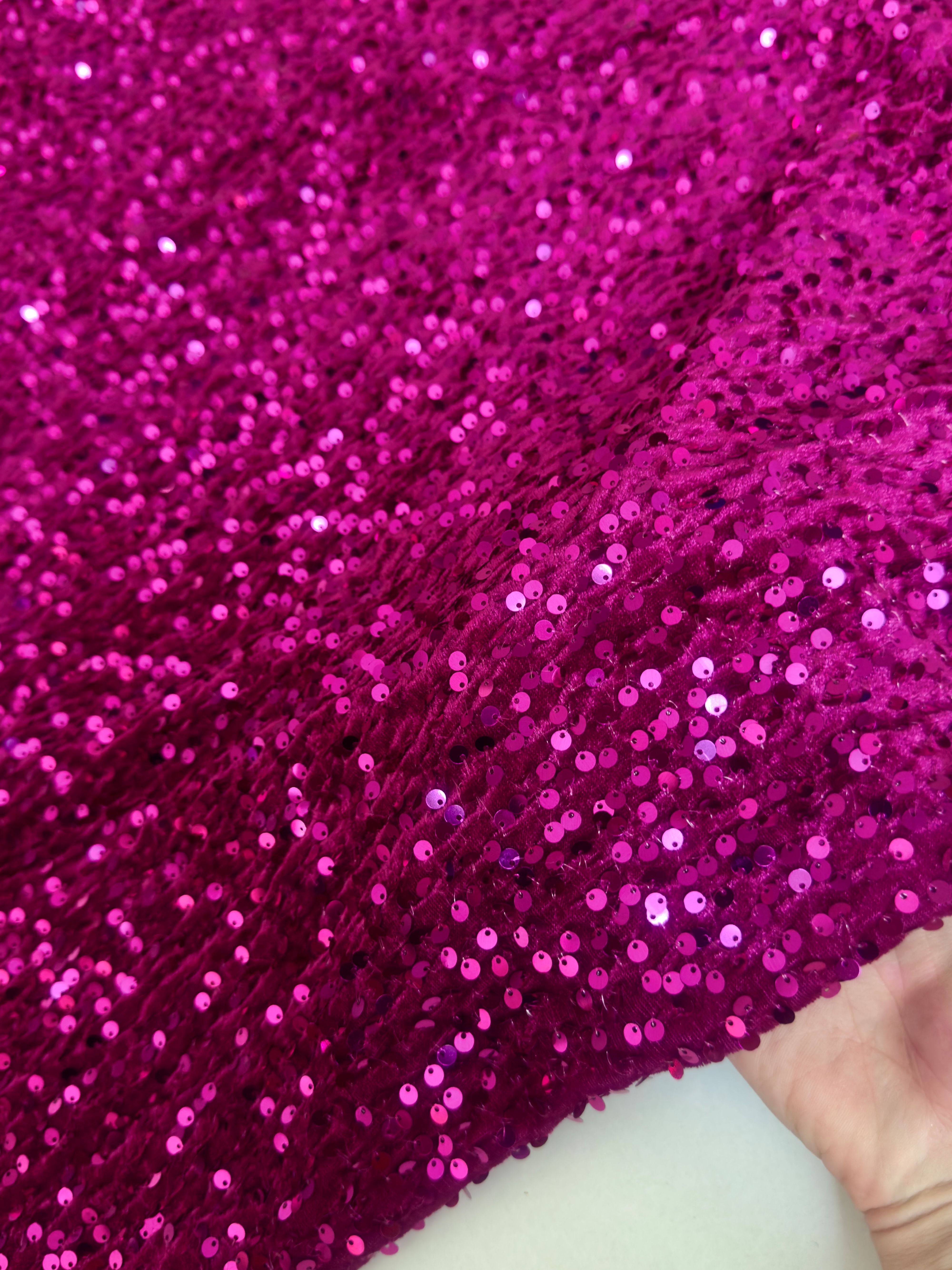Magenta Sequins Velvet, Fabric Store, Sewing Store, Cheap Fabric Store, Kiki Textiles, Textile by the Yard