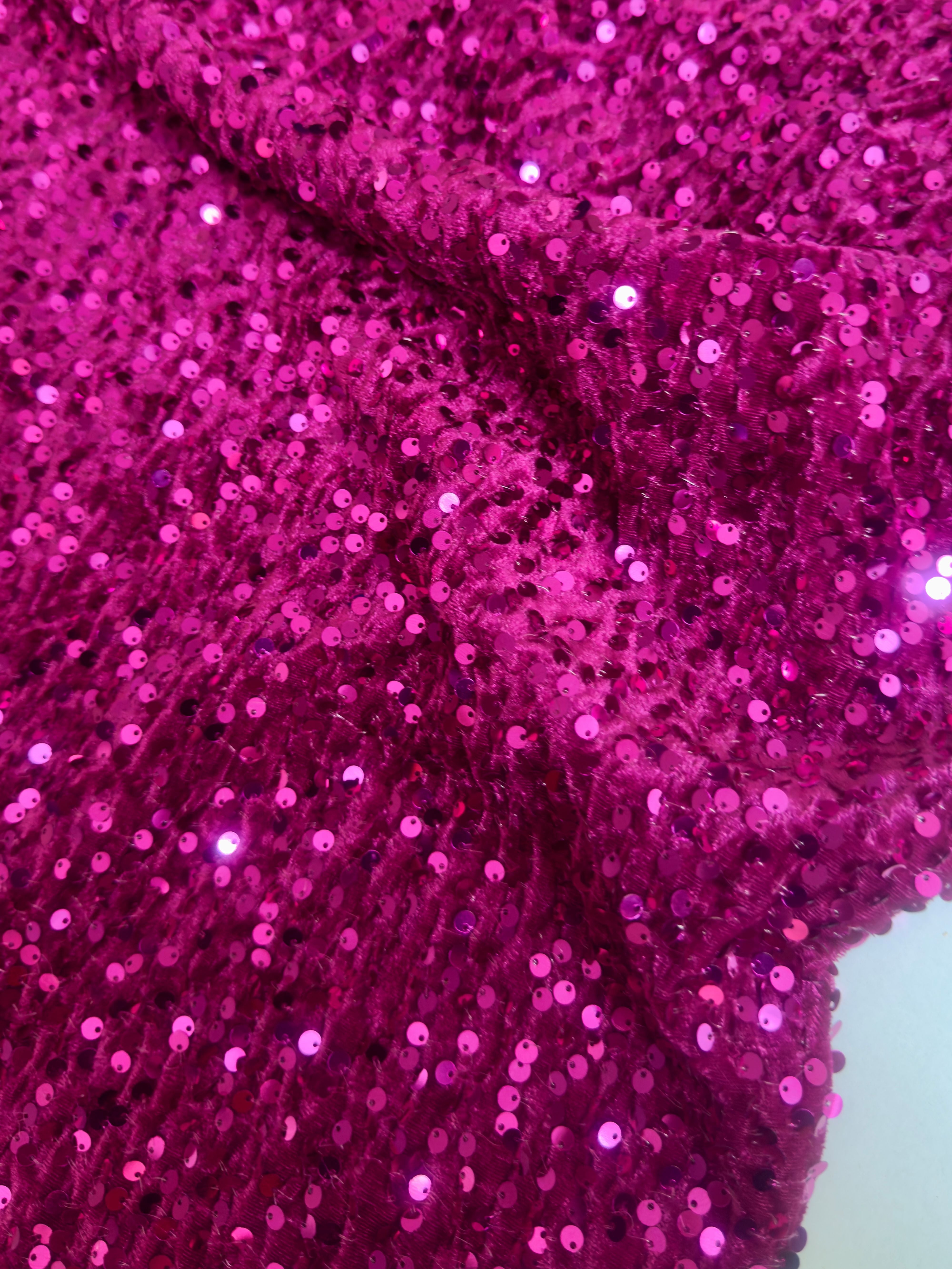 Magenta Sequins Velvet, Fabric Store, Sewing Store, Cheap Fabric Store, Kiki Textiles, Textile by the Yard