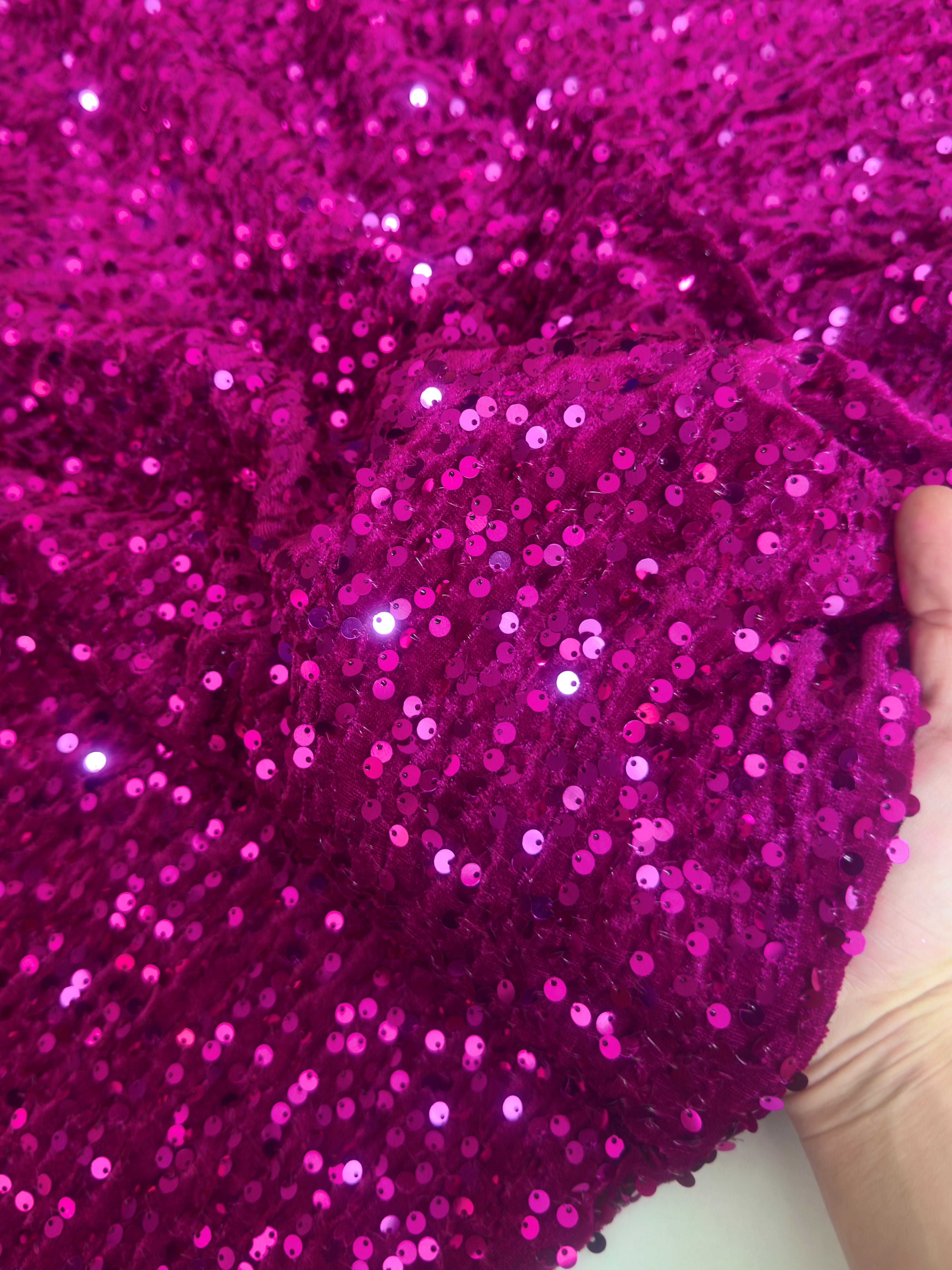 Magenta Sequins Velvet, Fabric Store, Sewing Store, Cheap Fabric Store, Kiki Textiles, Textile by the Yard