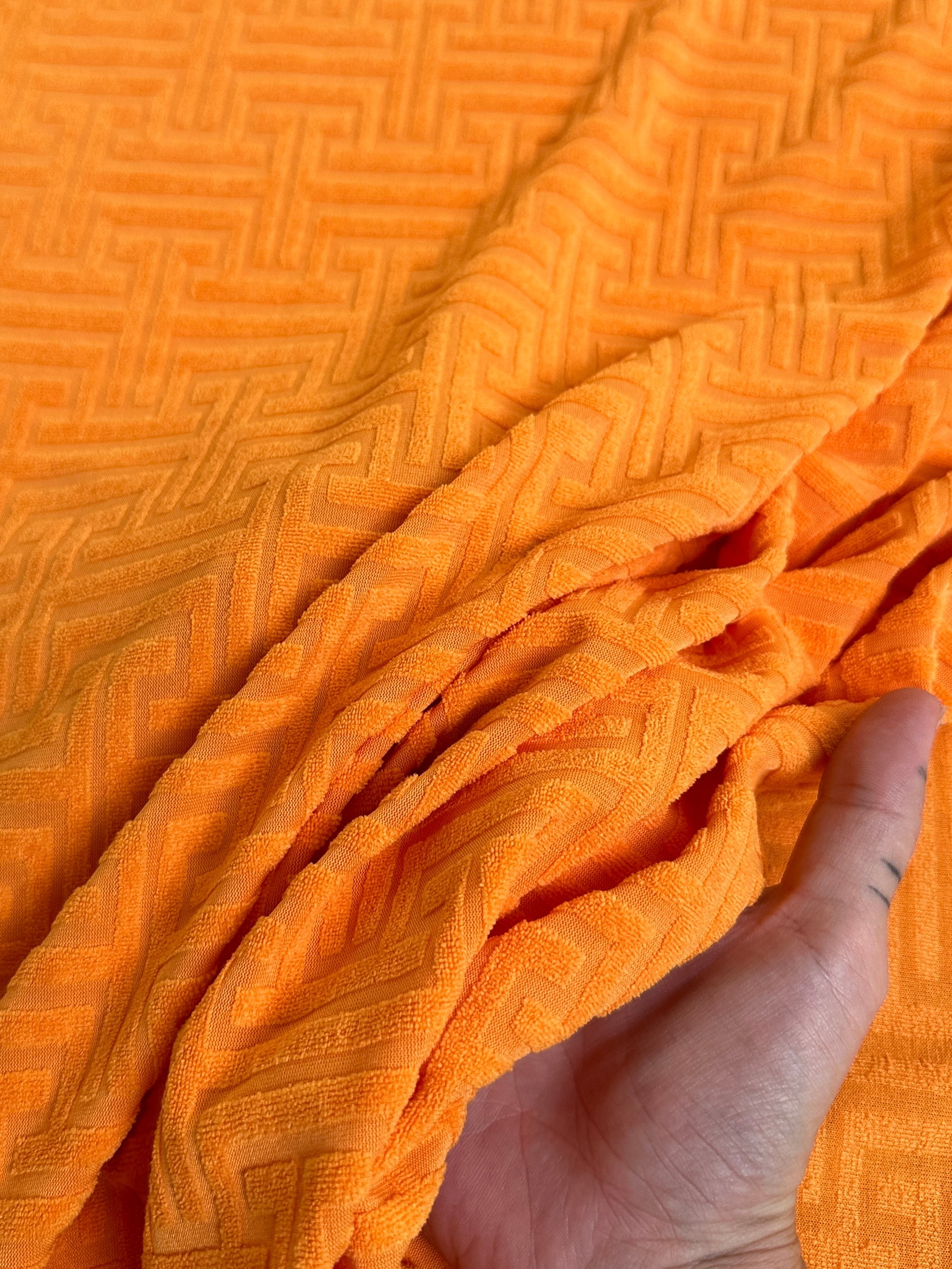Orange Textured Geometric Jersey Knit, dark orange Geometric Jersey Knit, rusty orange Geometric Jersey Knit, Geometric Jersey Knit for woman, Geometric Jersey Knit for bride, Geometric Jersey Knit on sale, Geometric Jersey Knit on discount