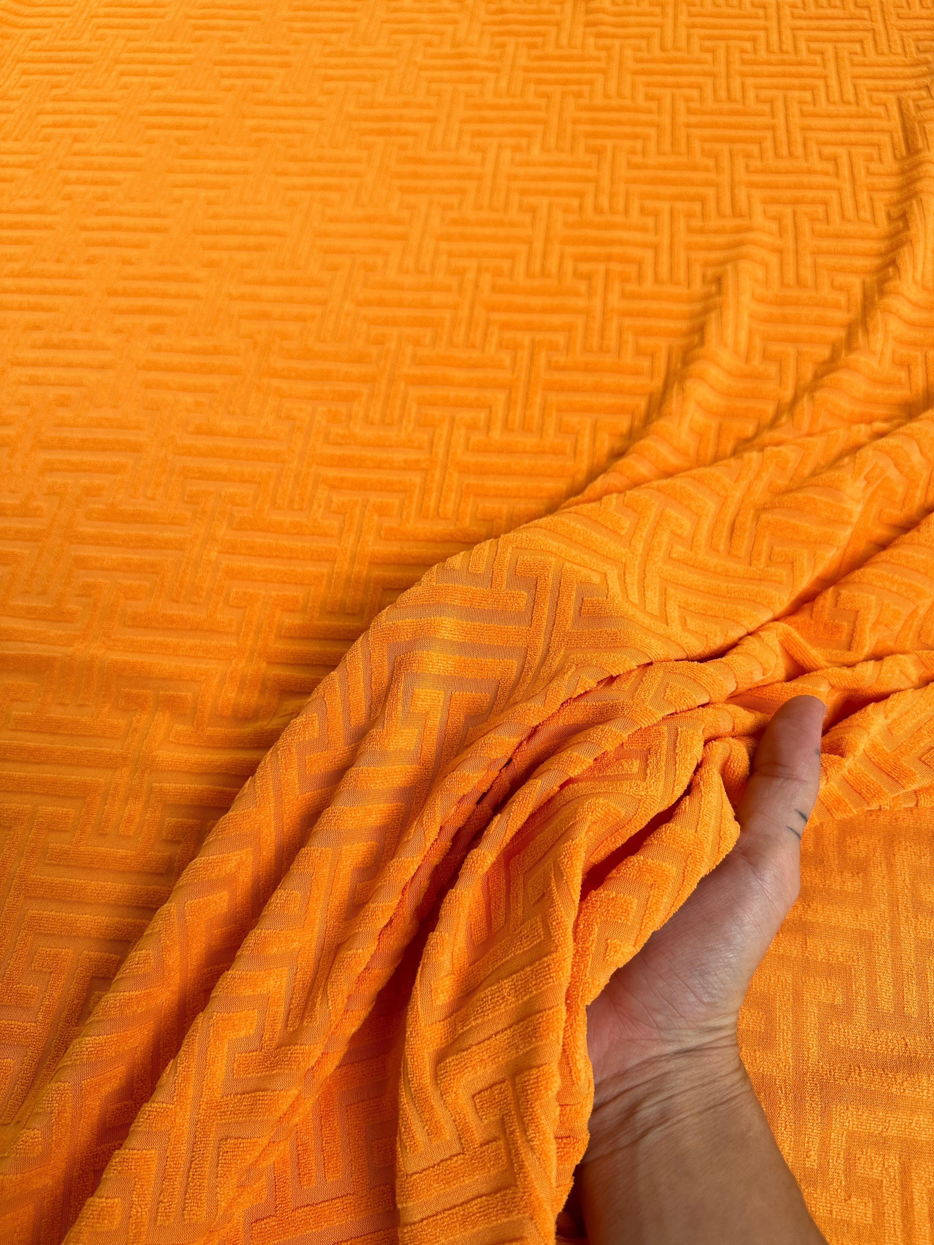 Orange Textured Geometric Jersey Knit, dark orange Geometric Jersey Knit, rusty orange Geometric Jersey Knit, Geometric Jersey Knit for woman, Geometric Jersey Knit for bride, Geometric Jersey Knit on sale, Geometric Jersey Knit on discount