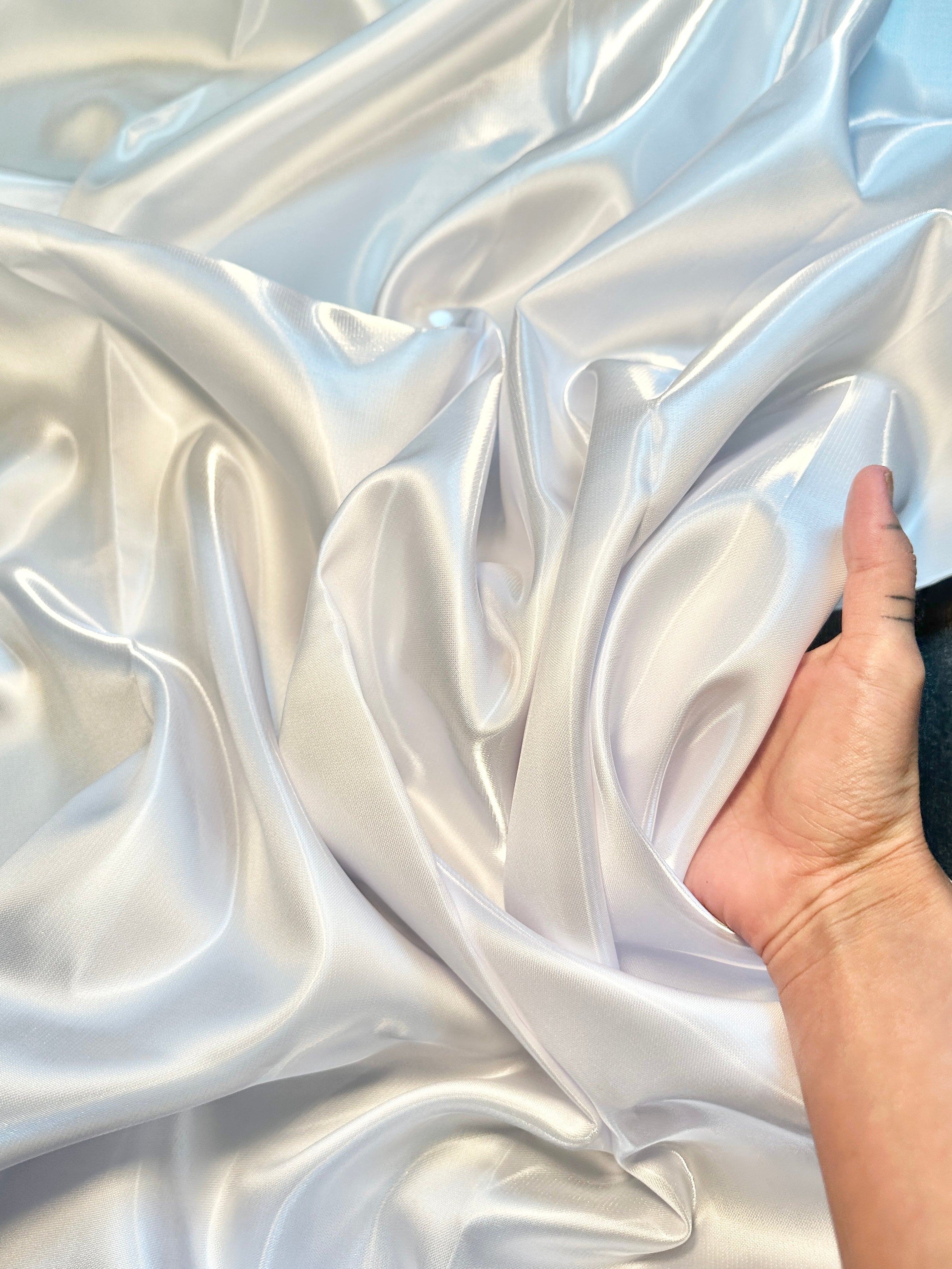 White Liquid Bridal Satin, Fabric Store, Sewing Store, Cheap Fabric Store, Kiki Textiles, Textile by the Yard