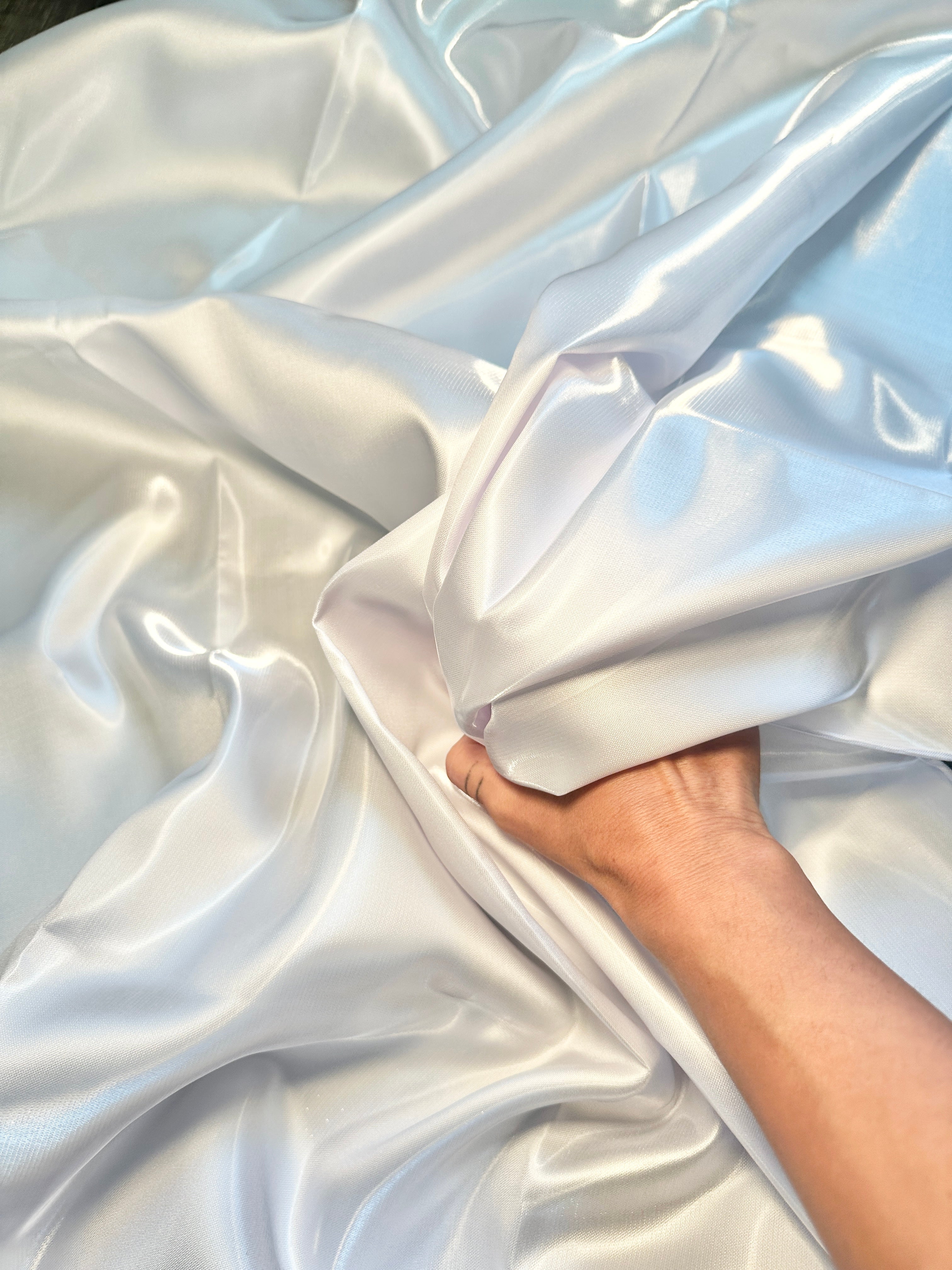 White Liquid Bridal Satin, Fabric Store, Sewing Store, Cheap Fabric Store, Kiki Textiles, Textile by the Yard