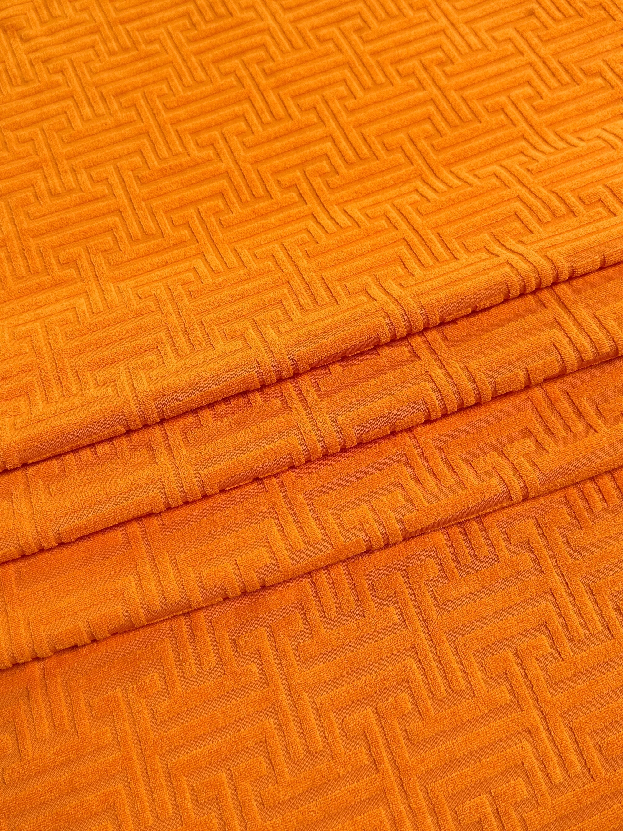 Orange Textured Geometric Jersey Knit, dark orange Geometric Jersey Knit, rusty orange Geometric Jersey Knit, Geometric Jersey Knit for woman, Geometric Jersey Knit for bride, Geometric Jersey Knit on sale, Geometric Jersey Knit on discount