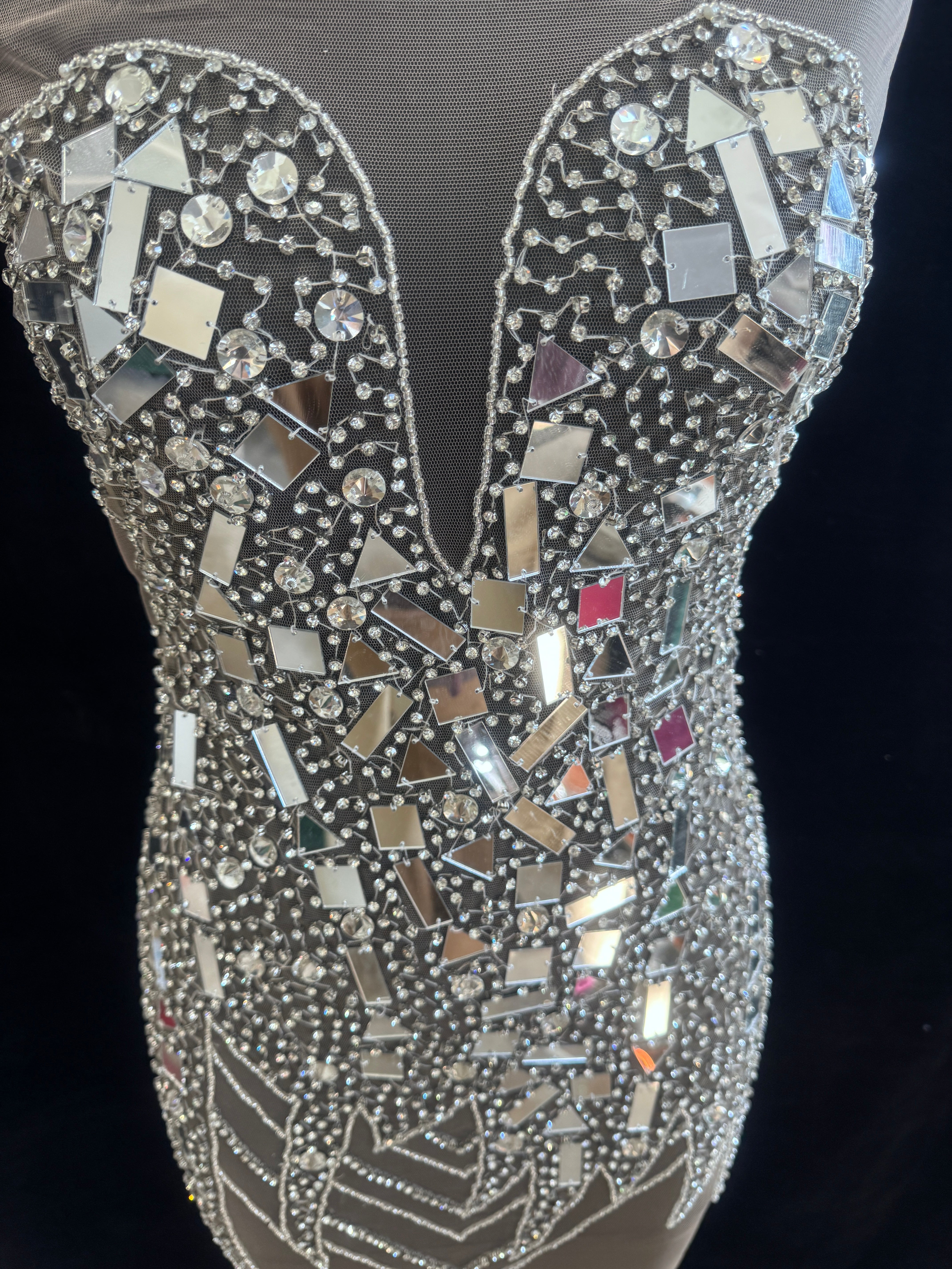 Anne Silver Mirror Rhinestone Bodice Applique, silver rhinestone, light silver rhinestone, dark silver rhinestone