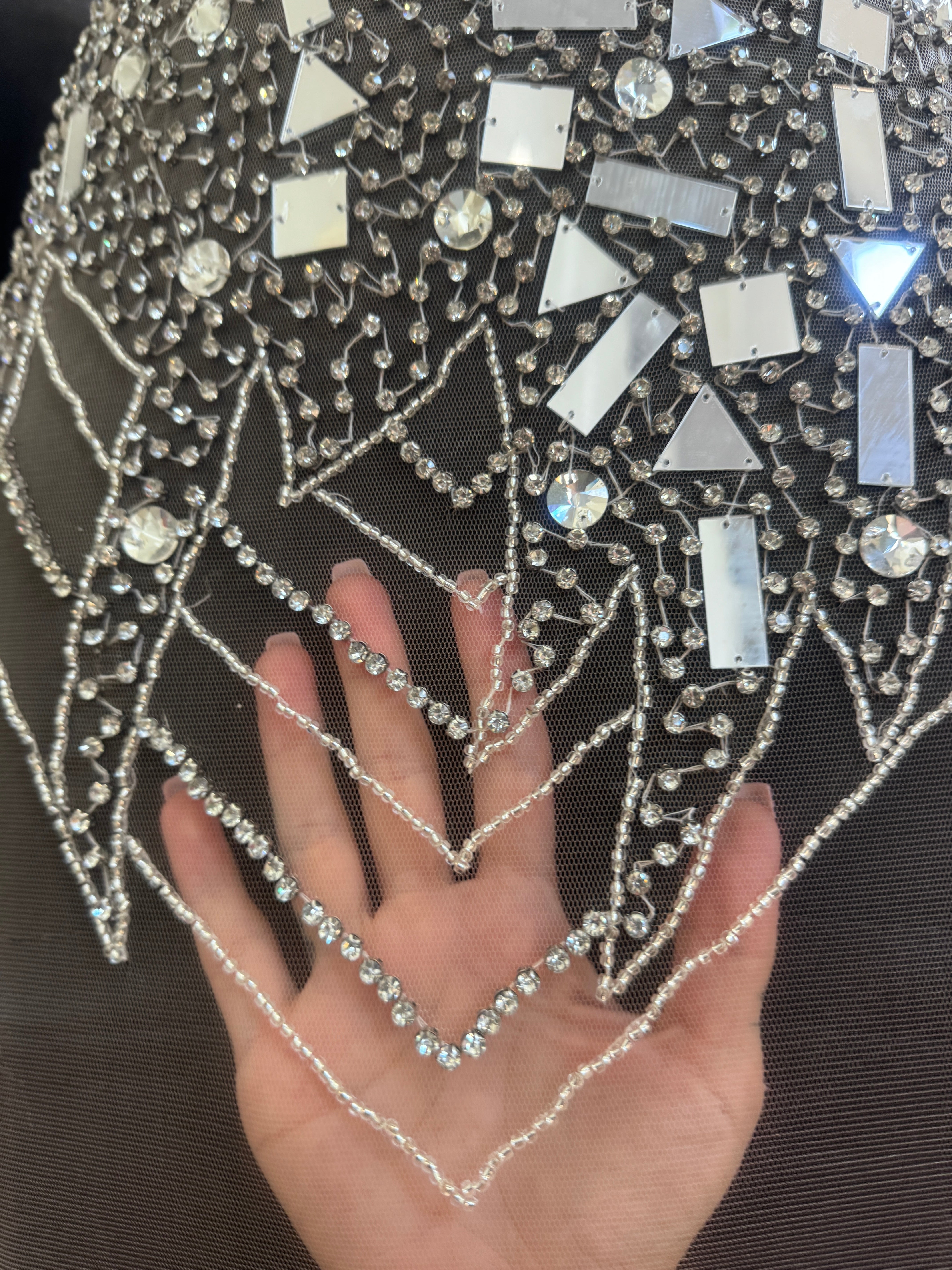 Anne Silver Mirror Rhinestone Bodice Applique, silver rhinestone, light silver rhinestone, dark silver rhinestone