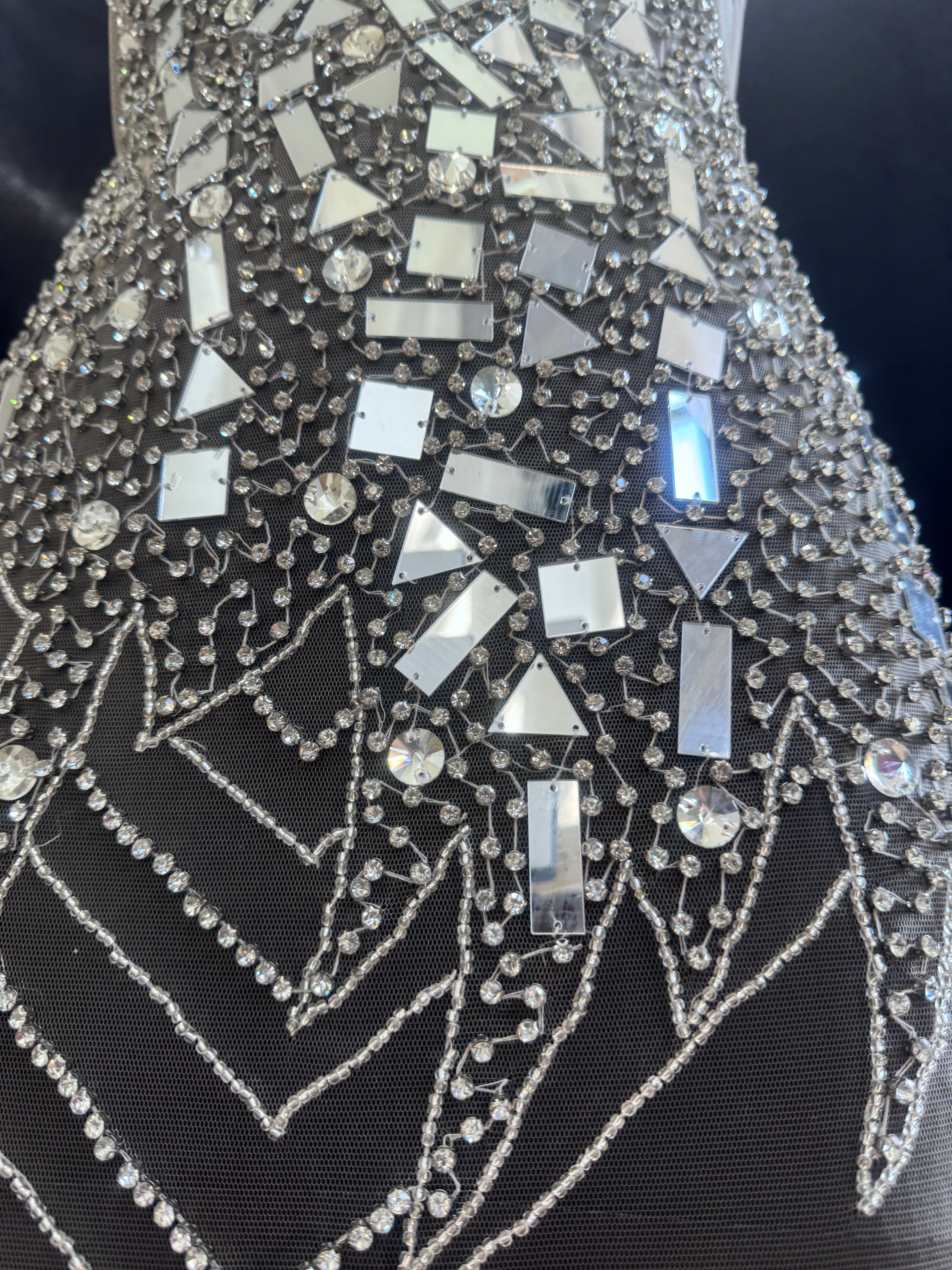Anne Silver Mirror Rhinestone Bodice Applique, silver rhinestone, light silver rhinestone, dark silver rhinestone