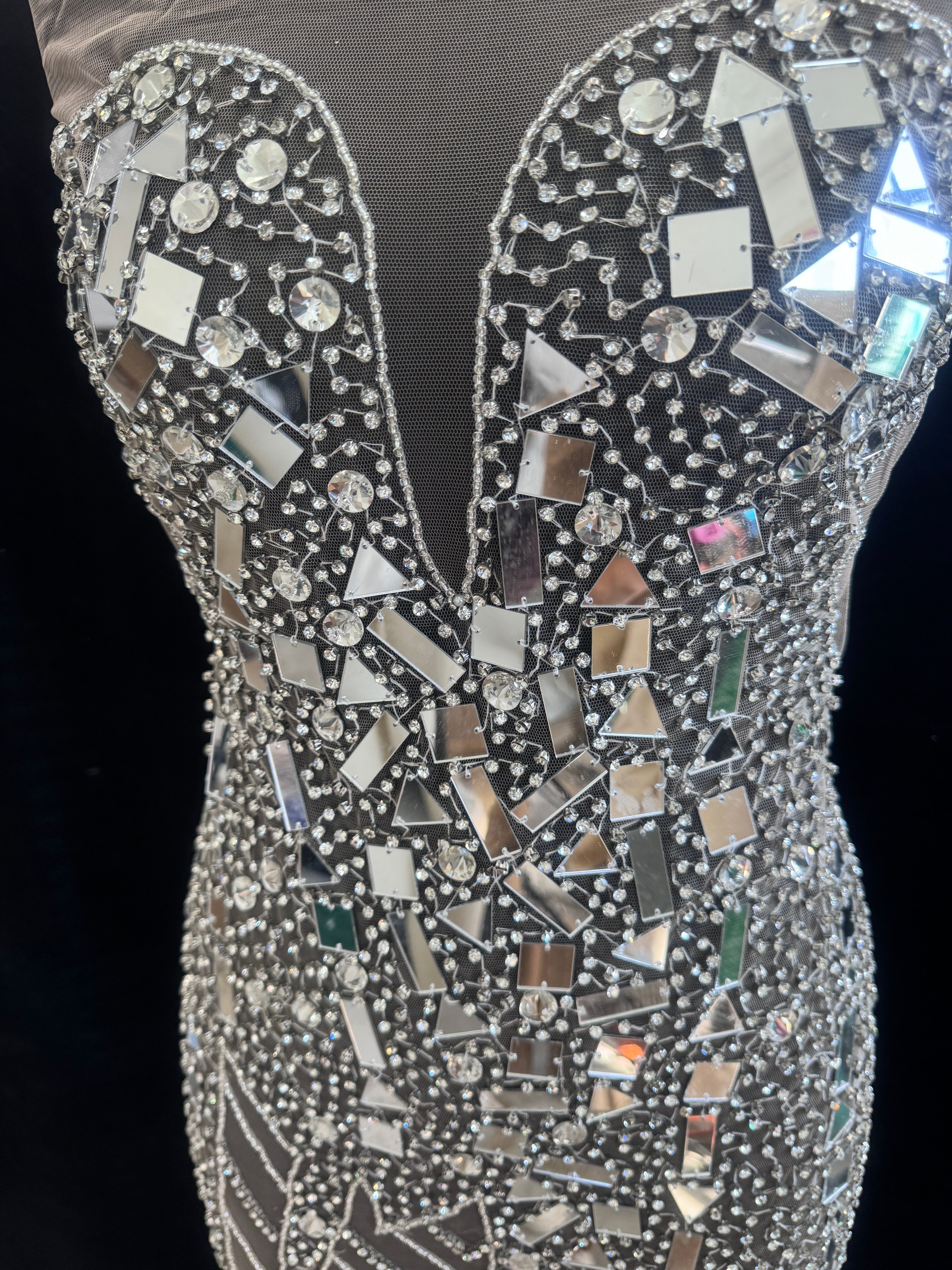 Anne Silver Mirror Rhinestone Bodice Applique, silver rhinestone, light silver rhinestone, dark silver rhinestone