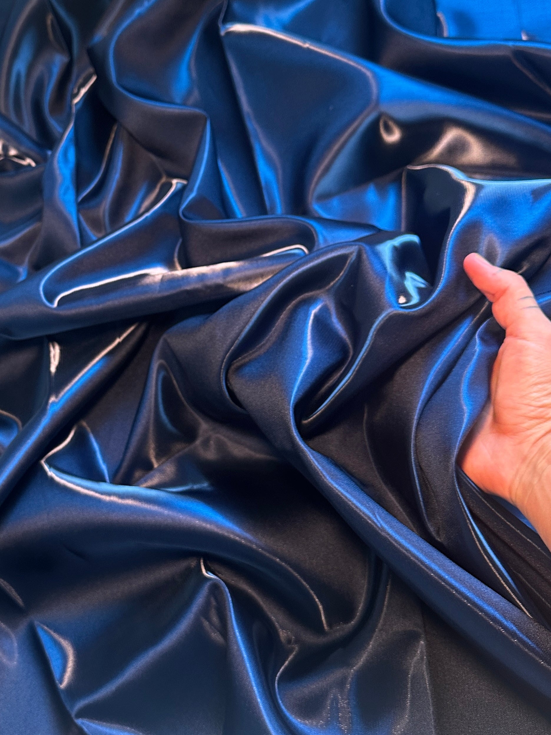 Navy Blue Liquid Bridal Satin, Fabric Store, Sewing Store, Cheap Fabric Store, Kiki Textiles, Textile by the Yard