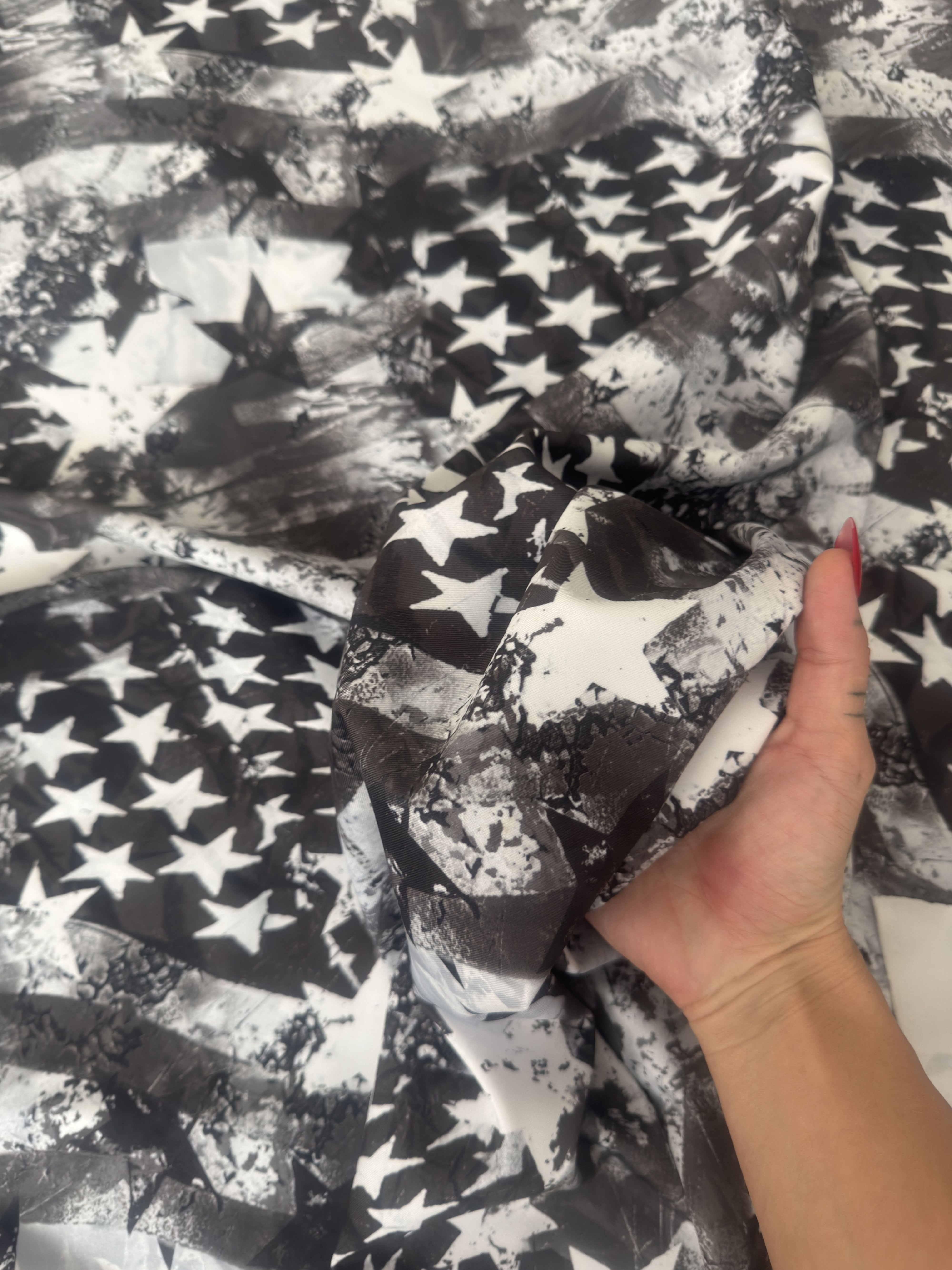 Black & White Abstract American Flag Nylon Spandex, Nylon Spandex, Shiny Spandex, Stretch Fabric, 4 way stretch fabric, Fabric on Sale, Activewear Fabric, Polyester Fabric