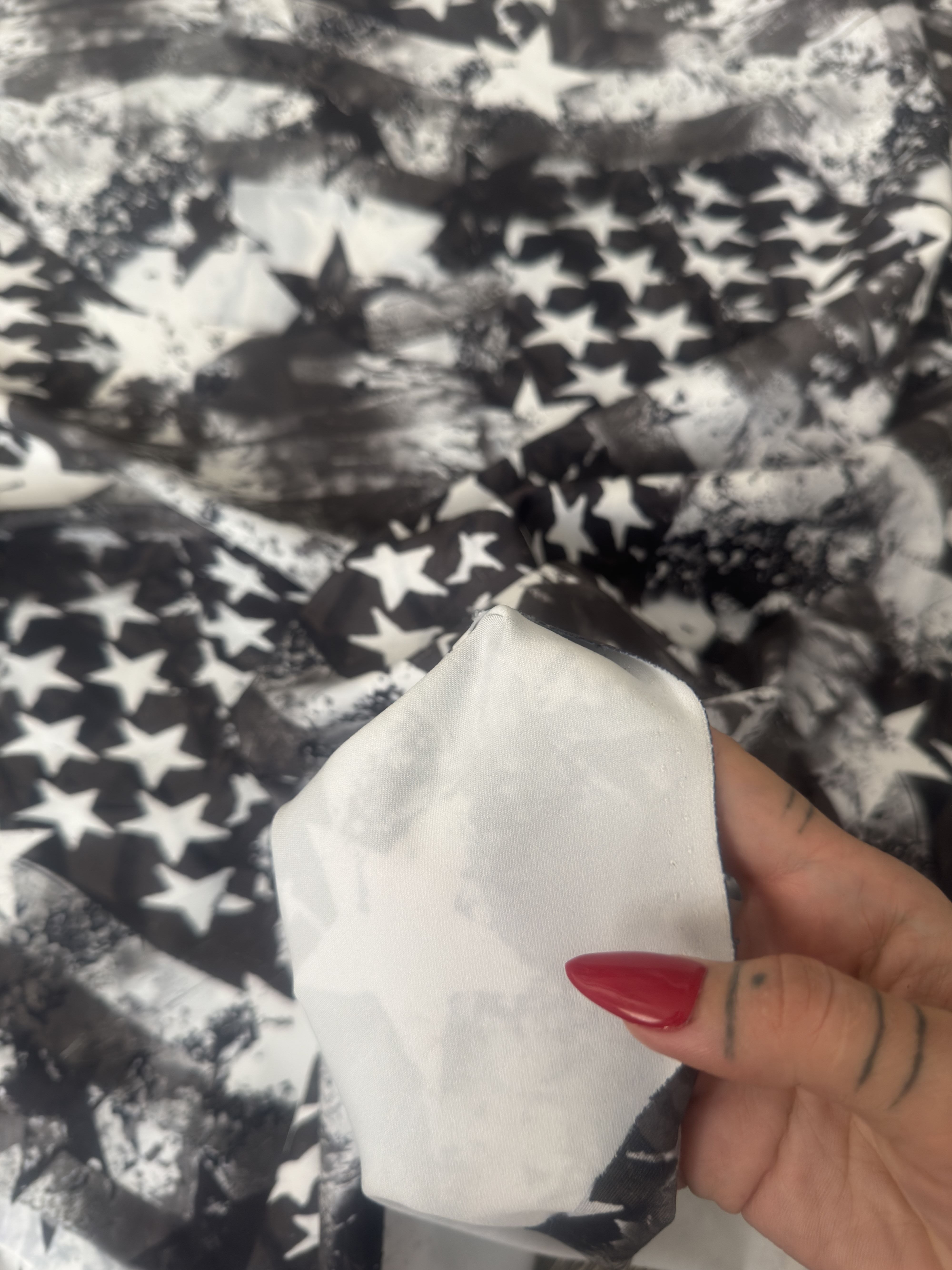 Black & White Abstract American Flag Nylon Spandex, Fabric Store, Sewing Store, Cheap Fabric Store, Kiki Textiles, Textile by the Yard