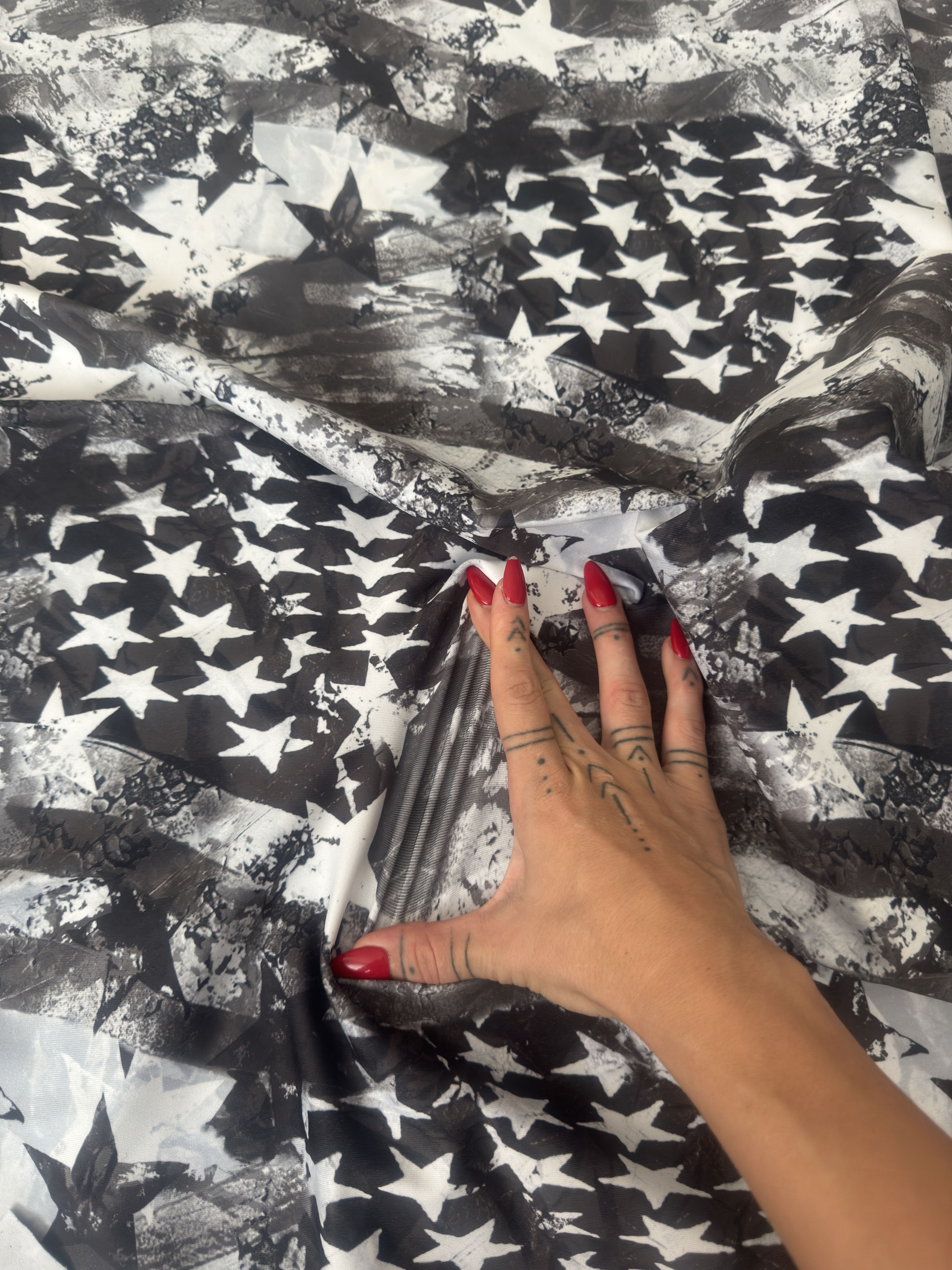 Black & White Abstract American Flag Nylon Spandex, Fabric Store, Sewing Store, Cheap Fabric Store, Kiki Textiles, Textile by the Yard