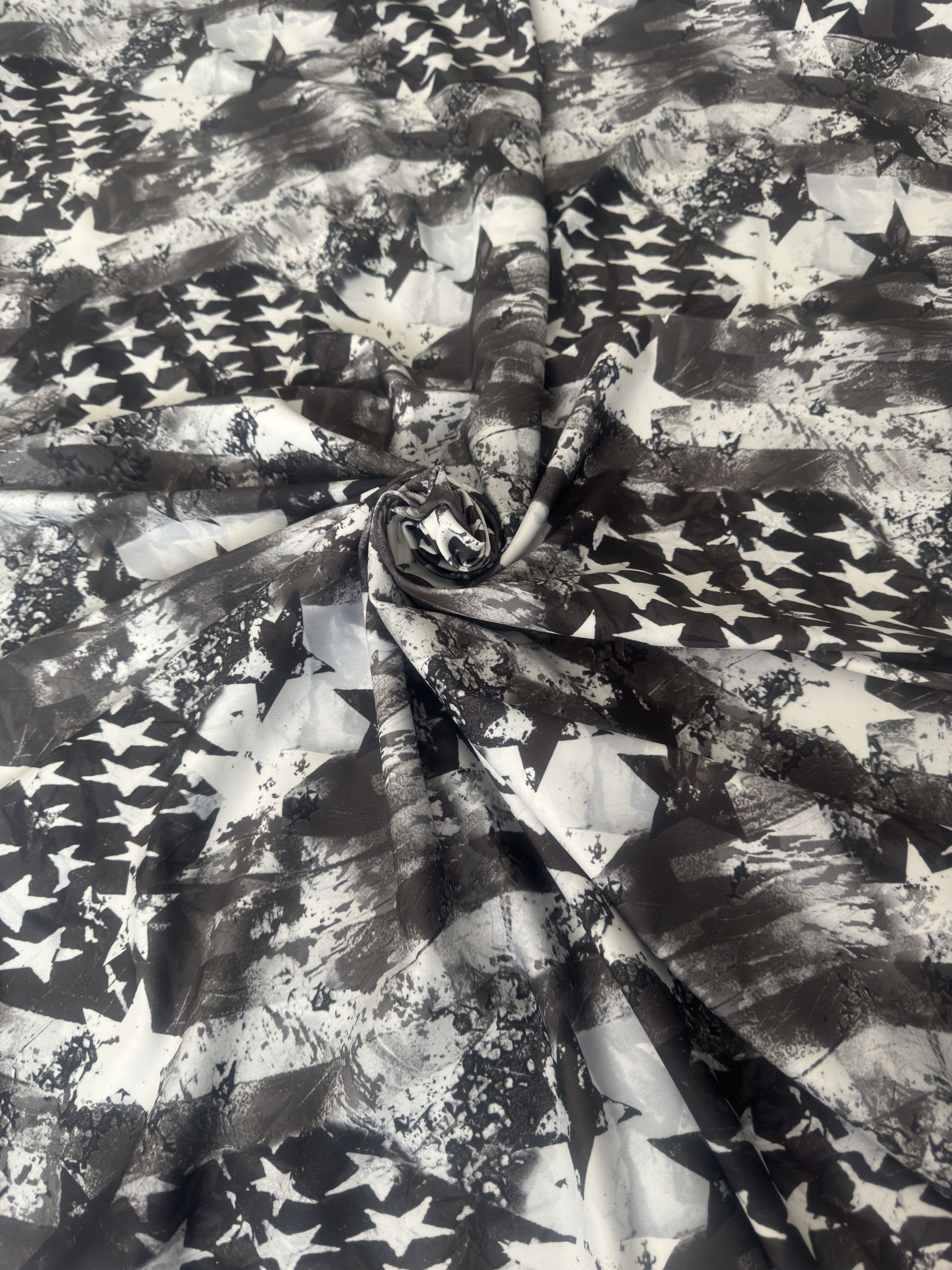 Black & White Abstract American Flag Nylon Spandex, Nylon Spandex, Shiny Spandex, Stretch Fabric, 4 way stretch fabric, Fabric on Sale, Activewear Fabric, Polyester Fabric