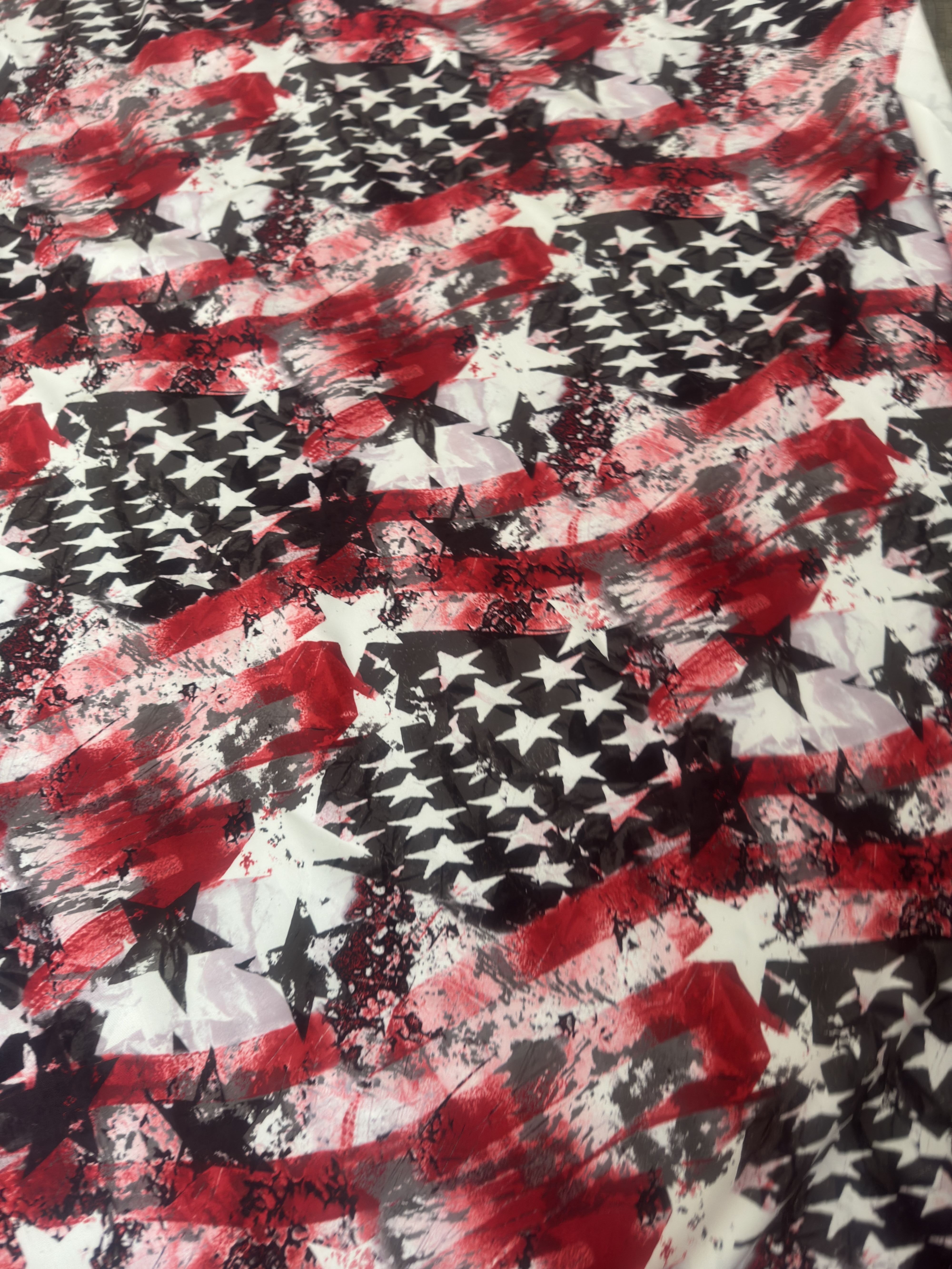 Red & Black Abstract American Flag Nylon Spandex, Fabric Store, Sewing Store, Cheap Fabric Store, Kiki Textiles, Textile by the Yard