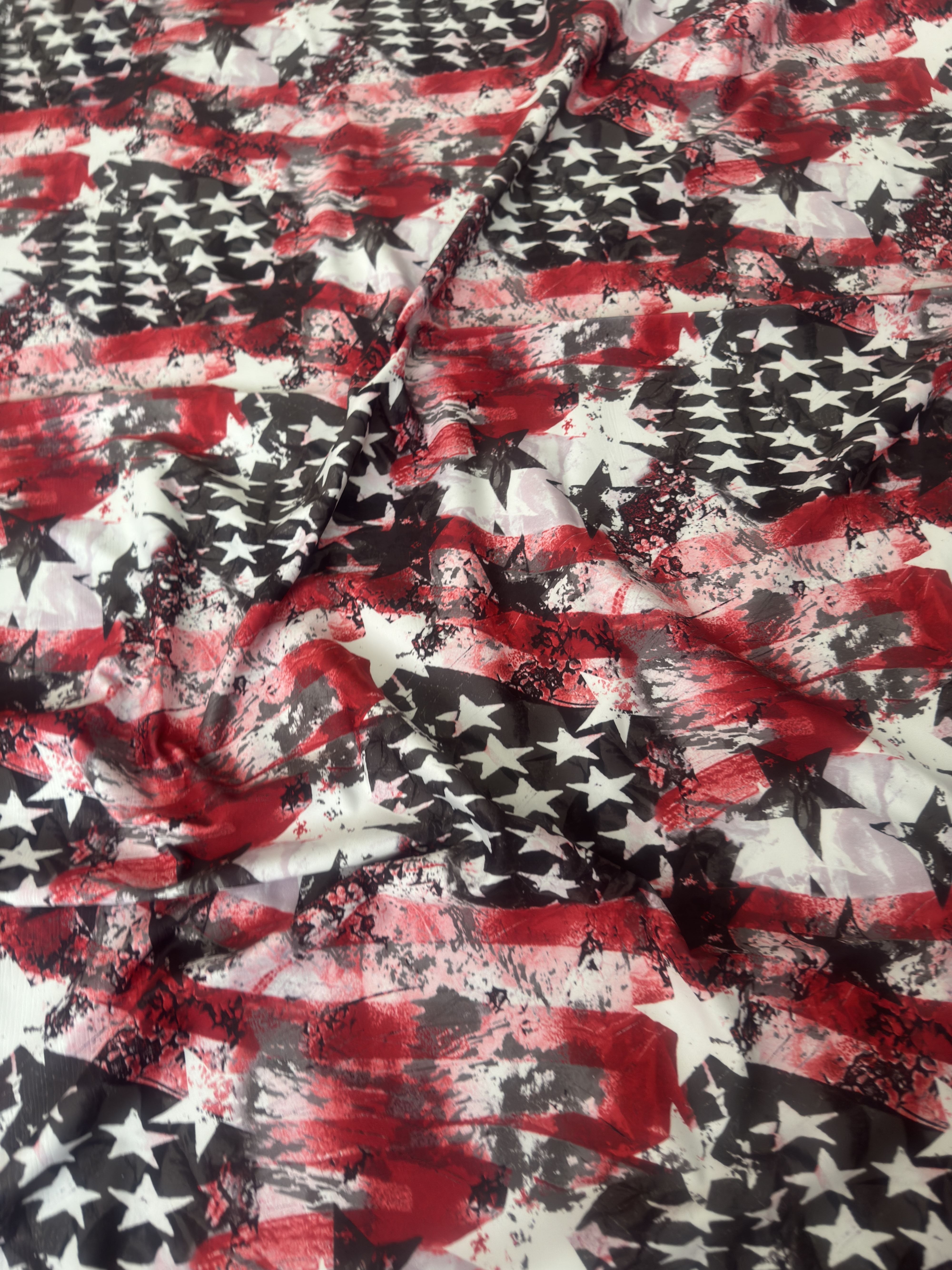 Red & Black Abstract American Flag Nylon Spandex, Fabric Store, Sewing Store, Cheap Fabric Store, Kiki Textiles, Textile by the Yard