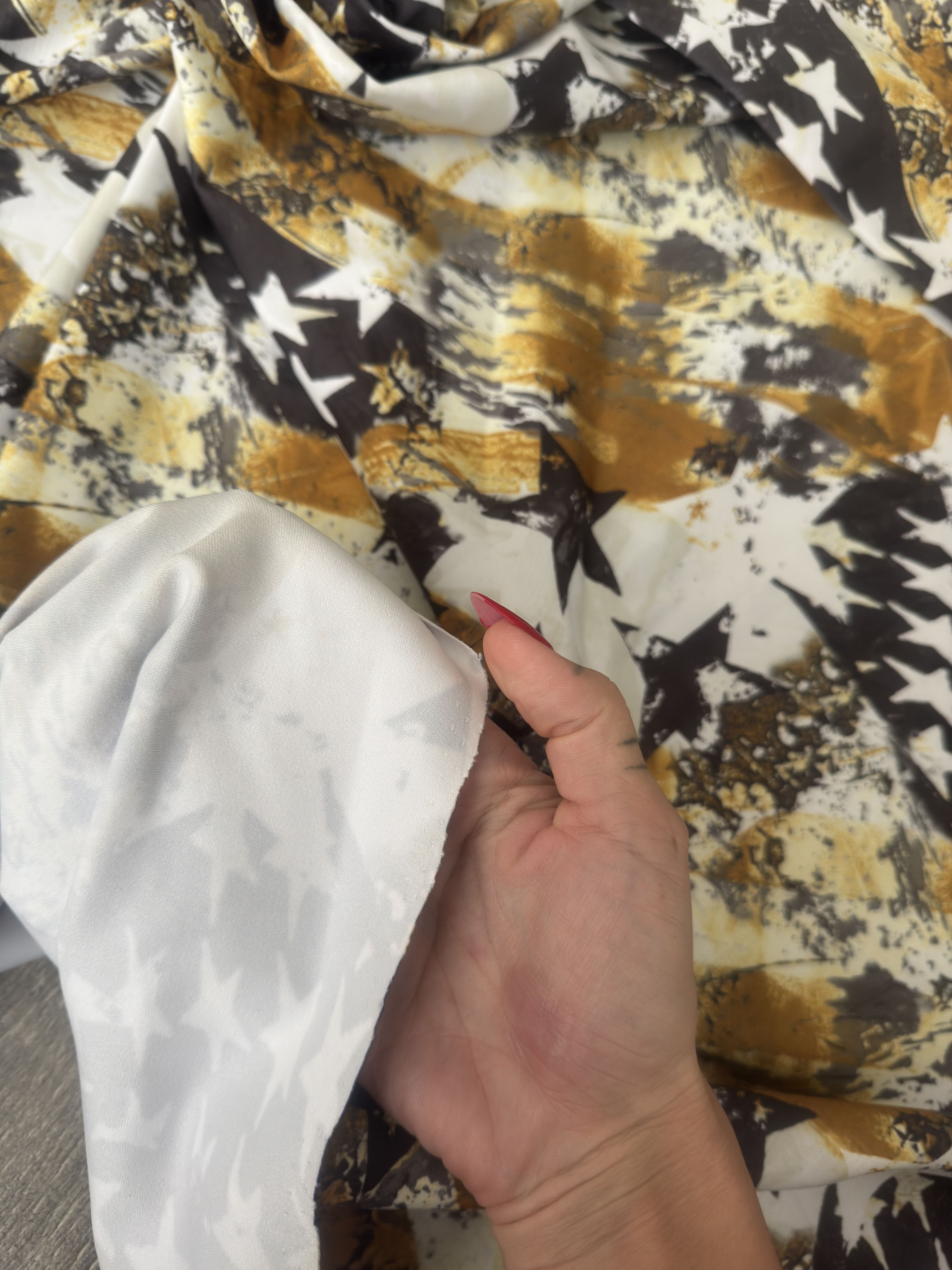 Gold & Black Abstract American Flag Nylon Spandex, Fabric Store, Sewing Store, Cheap Fabric Store, Kiki Textiles, Textile by the Yard