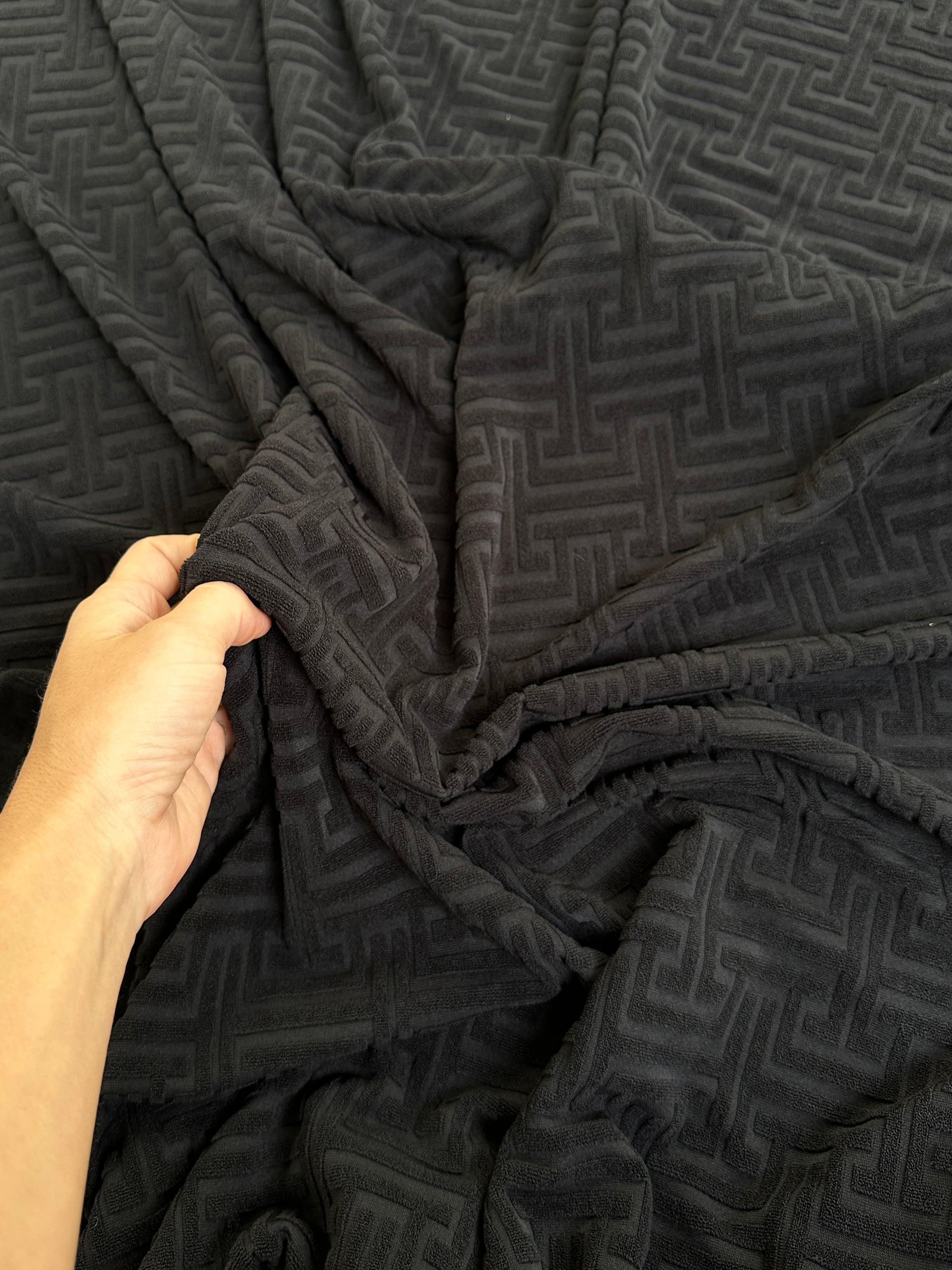 black Textured Geometric Jersey Knit, jet black Geometric Jersey Knit, dark gray Geometric Jersey Knit, Geometric Jersey Knit for woman, Geometric Jersey Knit for bride, Geometric Jersey Knit on sale, Geometric Jersey Knit on discount