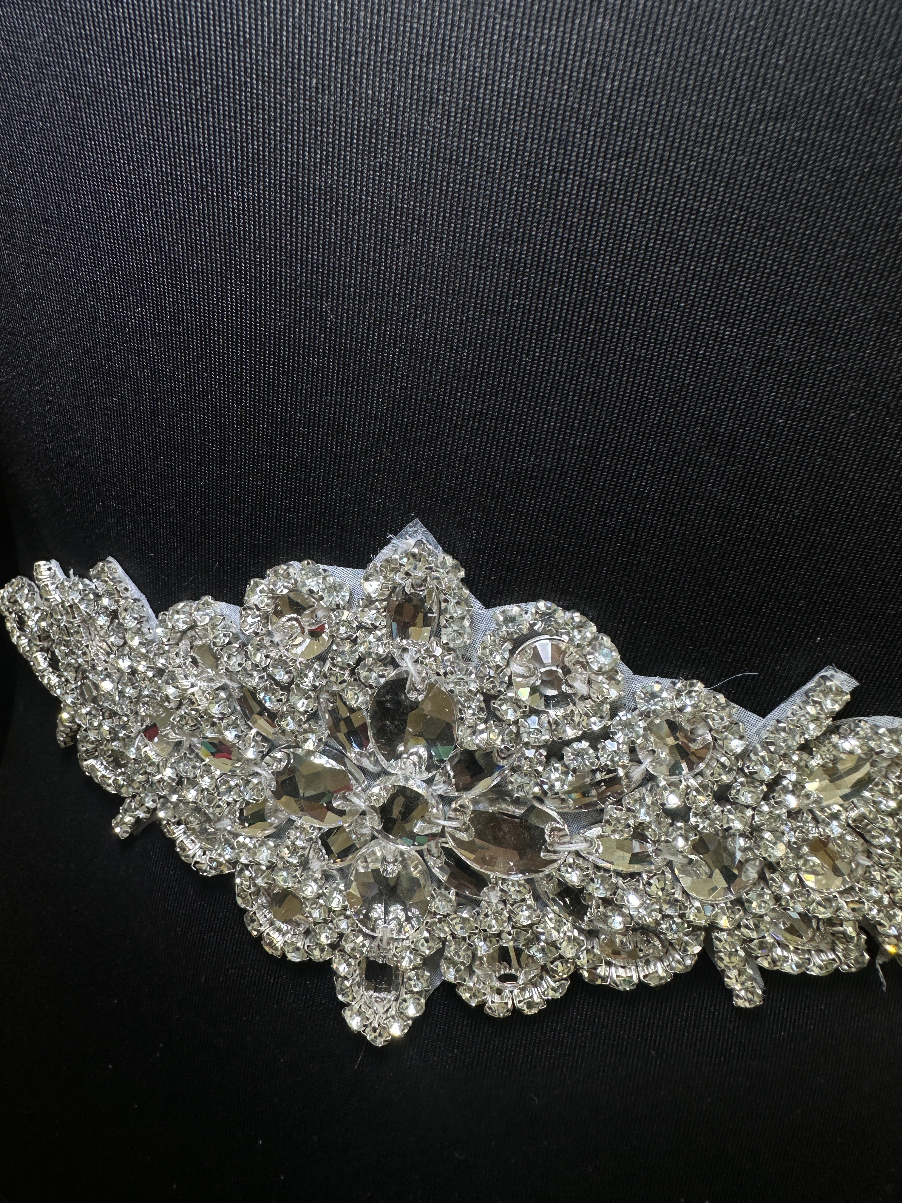 Asia Silver Iron On Rhinestone Applique , silver applique, dark silver applique, silver bodice, silver embellishment for dress,