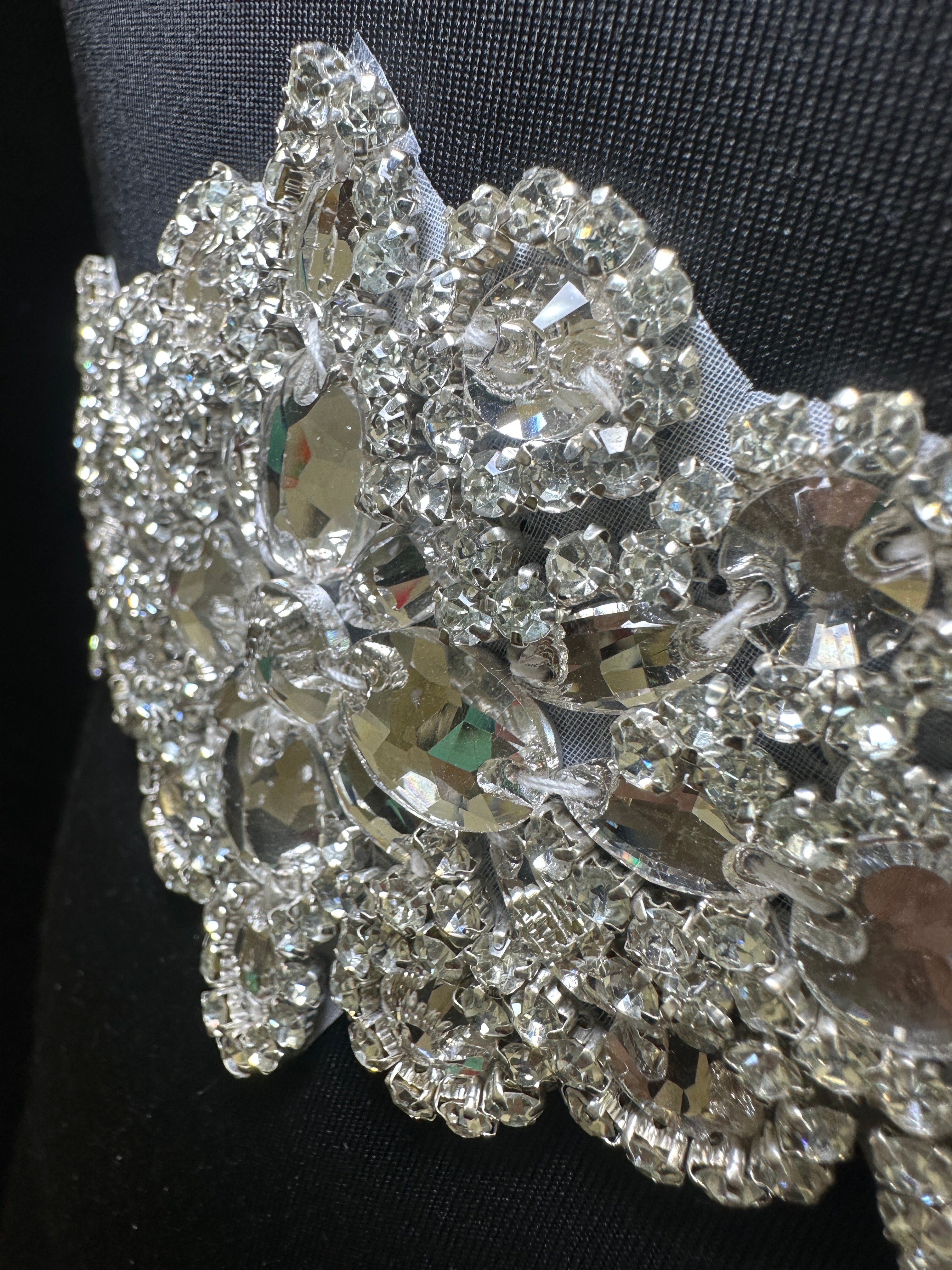 Asia Silver Iron On Rhinestone Applique , silver applique, dark silver applique, silver bodice, silver embellishment for dress,